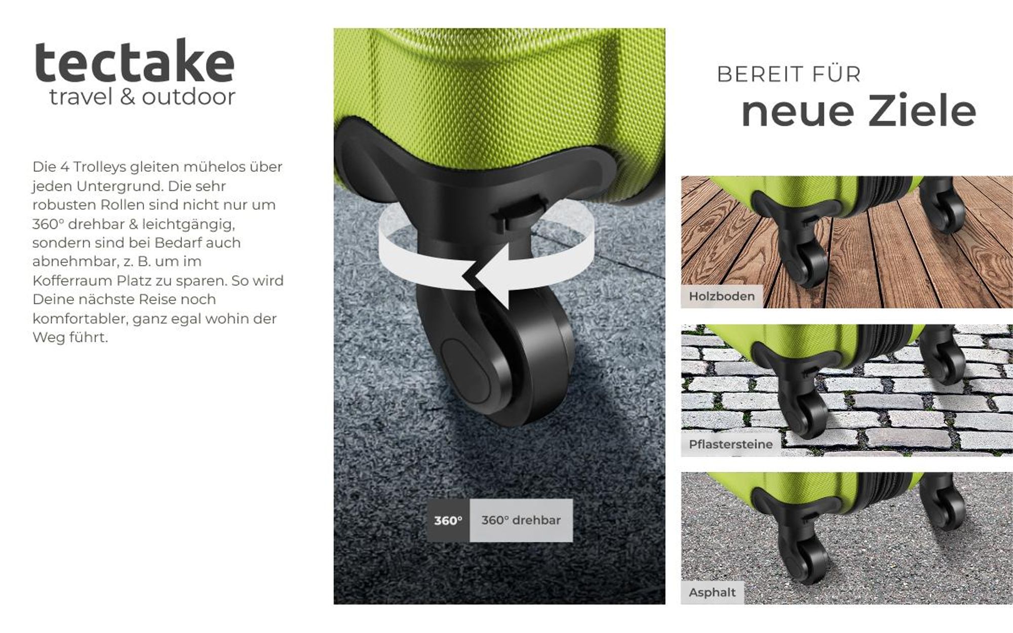tectake® Hartschalenkoffer-Set 4-teilig, aus robustem ABS-Kunststoff