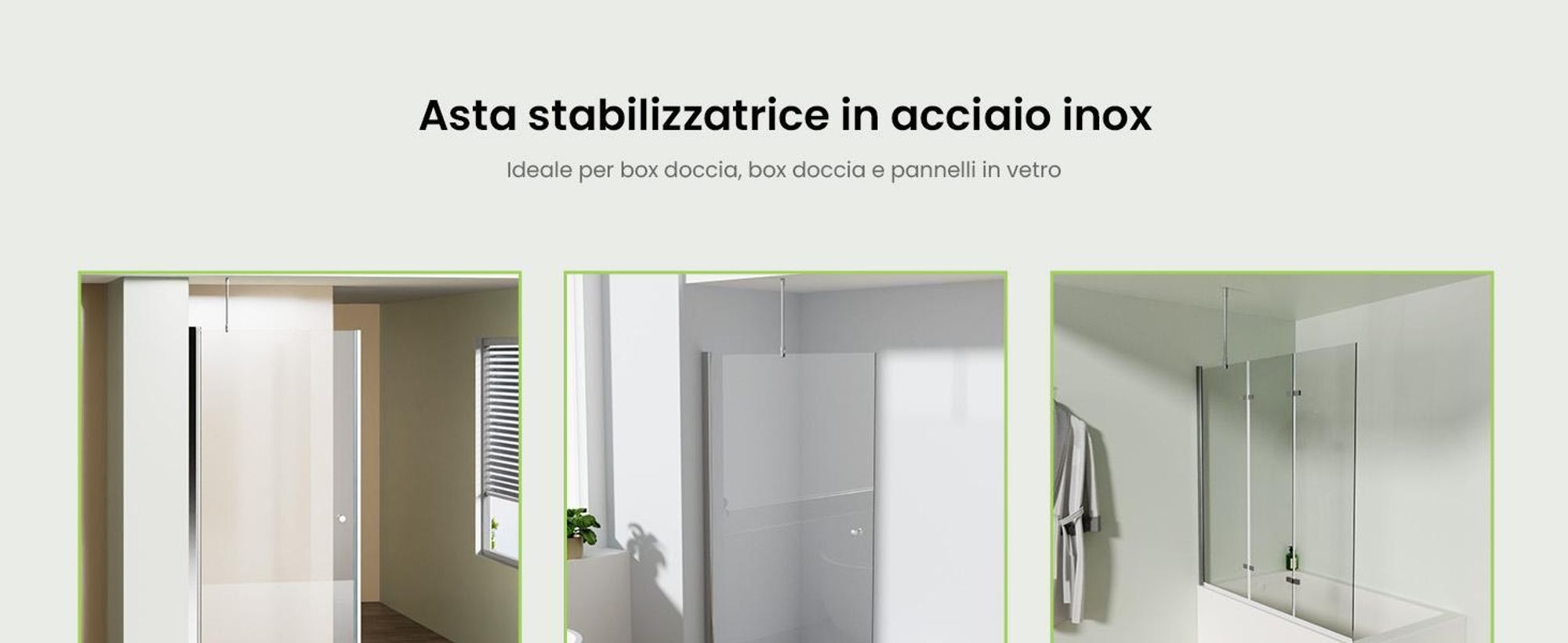 S'AFIELINA Barra stabilizzatrice per doccia in acciaio inox, rotonda, regolabile (lunghezza), per vetro 6-10 mm, anche per soffitto, ideale per cabine doccia, 2 pezzi
