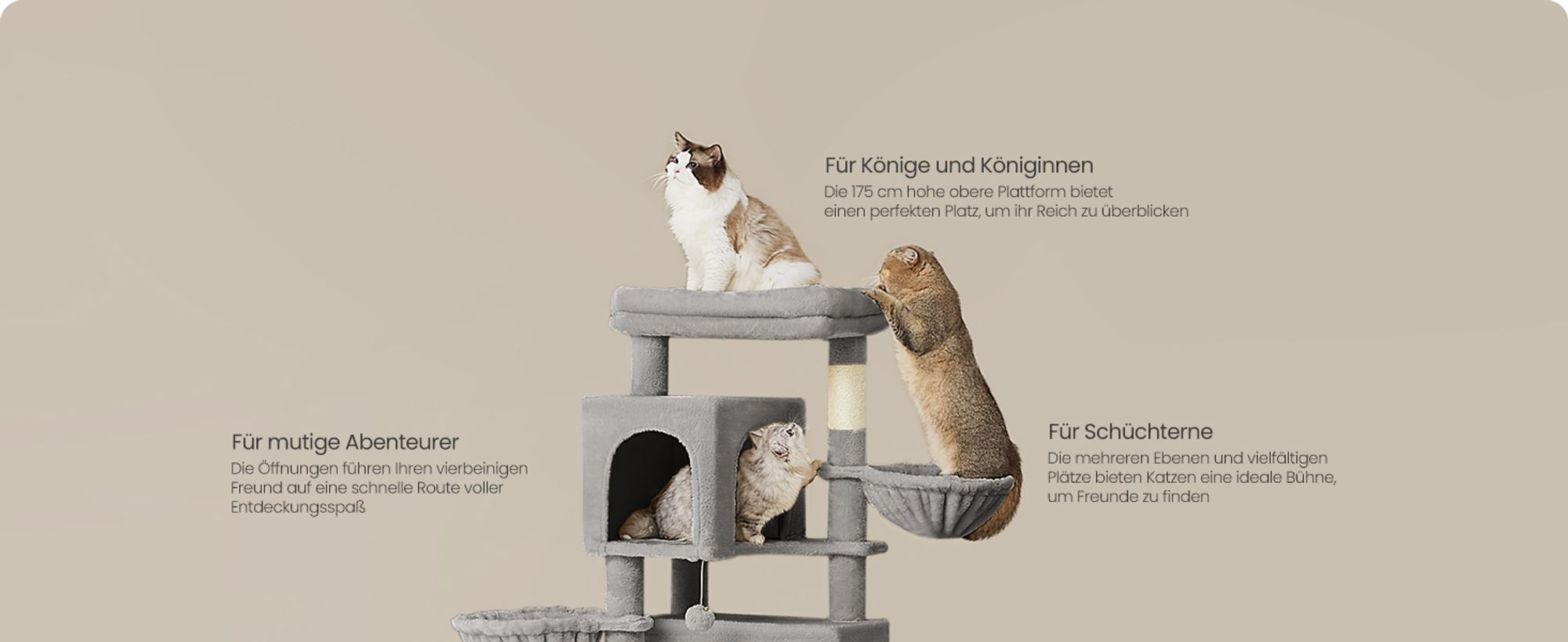 Feandrea Kratzbaum groß, XL, mehrstöckiger Katzenbaum mit Höhlen und Liegemulden