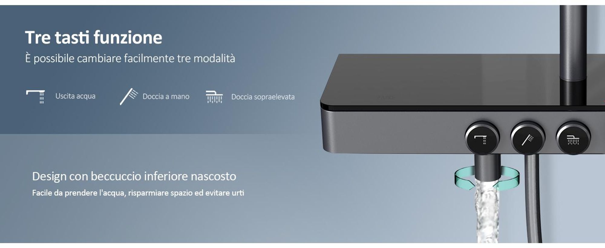 Sistema doccia EMKE con termostato 1146x450x480mm mensola in vetro doccetta con 3 modalità di getto doccia a pioggia, rubinetteria per vasca e doccia, KTW, antracite opaco F10