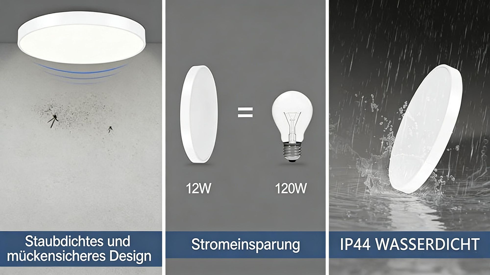 ZMH LED plafoniera bianco caldo 12W IP44 21cm rotonda moderna lampada da cucina piatta per cucina soggiorno
