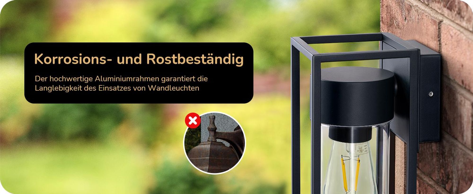 EDISHINE Wandleuchte Innen/Außen, E27 Wandlampe für Hauswand, Aussenlampe IP44,Schwarz