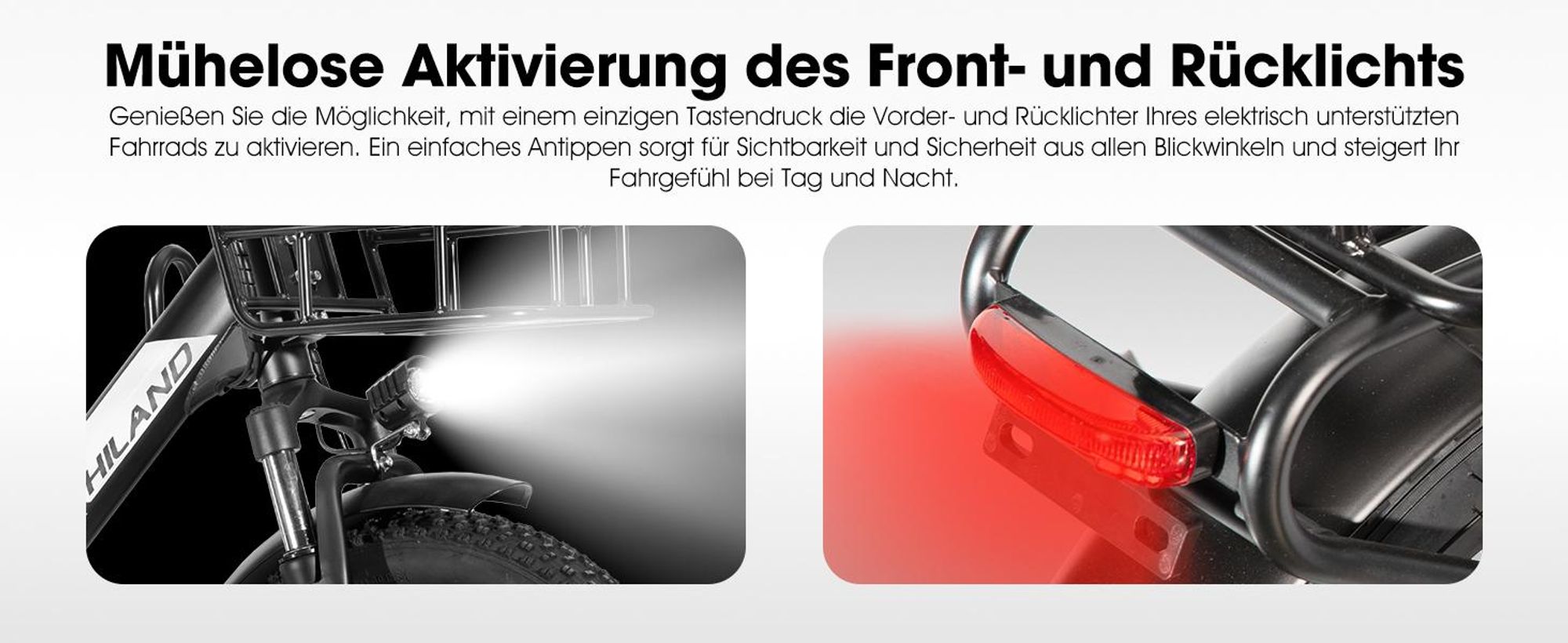 HILAND Lasten E-Bike Damen Herren 20 Zoll Fat Tire, Tiefeinsteiger Step-Thru Rahmen, 250W Pedelec mit 36V 13Ah Akku, Federgabel und komplettes Beleuch