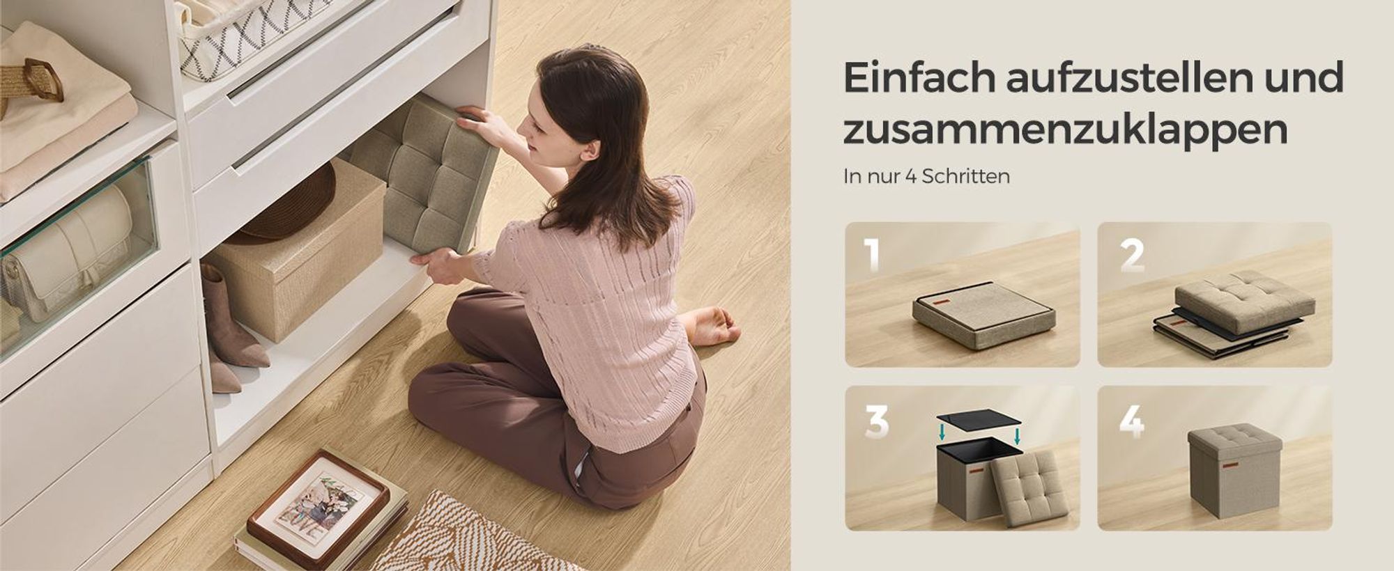 SONGMICS Sitzhocker mit Stauraum, kleine klappbare Sitzbank, 30 x 30 cm Fußbank, Aufbewahrungsbox, bis 130 kg belastbar