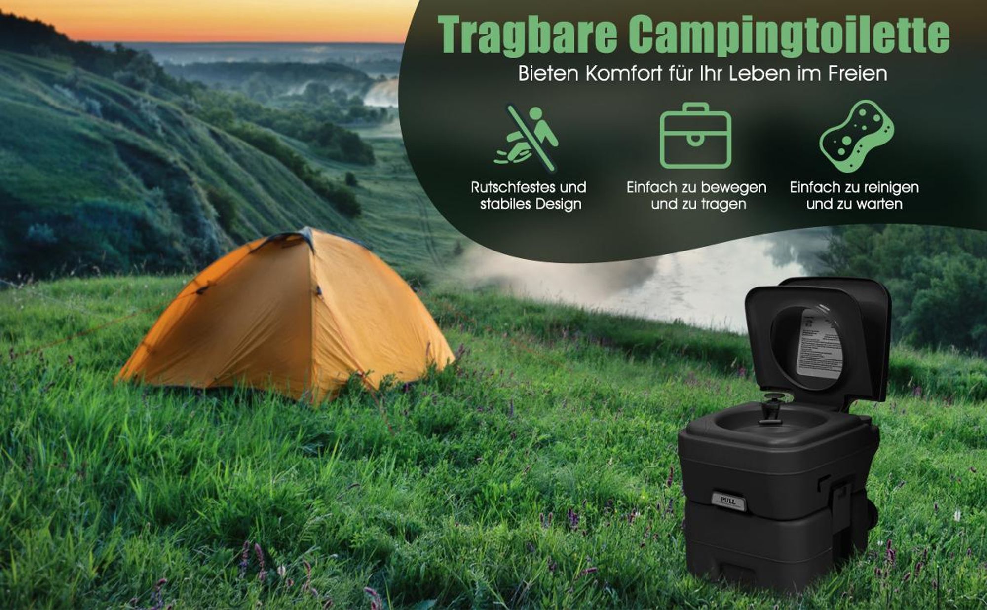 COSTWAY 20L+12L Campingtoilette mit abnehmbarem Abwassertank  Grau