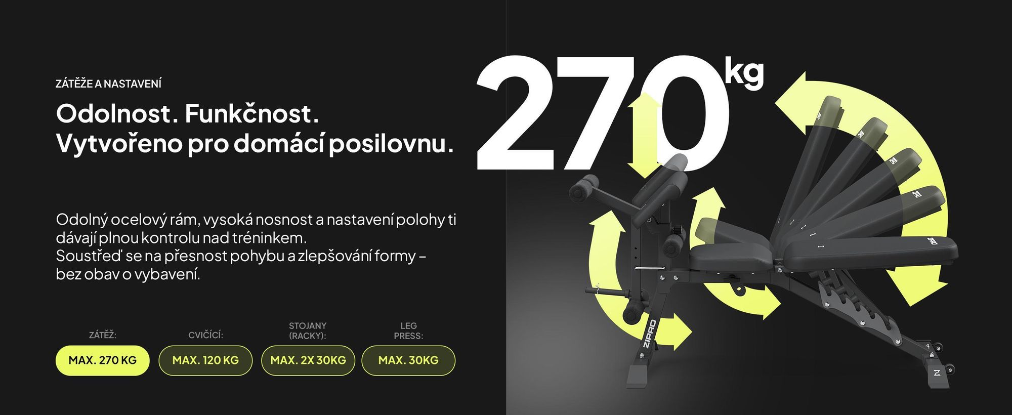 Zipro činková lavice Superset – s volně stojícím stojanem na činky, včetně curlové lavice a trenažéru na nohy, nastavitelná šikmá lavice a negativní lavice, nosnost až 270 kg