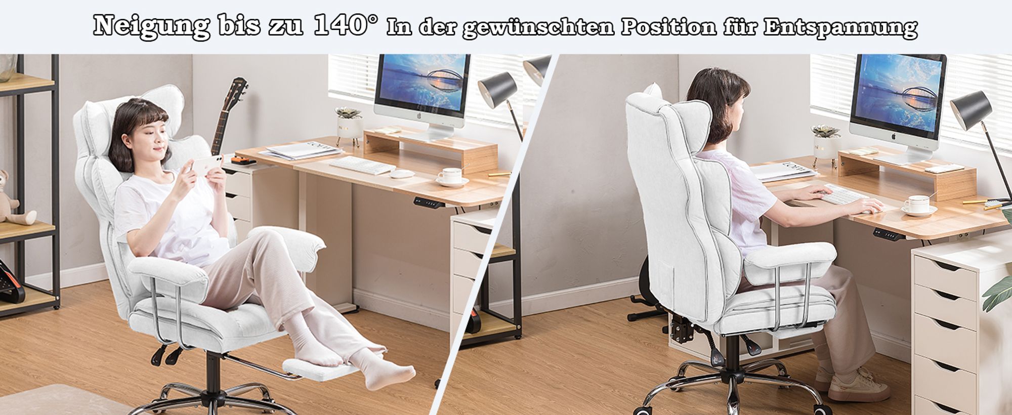 COMHOMA Bürostuhl Gaming Stuhl, Gamer Stuhl, Ergonomischer Bürostuhl mit Fußstütze, höhenverstellbar, Schreibtischstuhl, Chefsessel, weiß-Kunstleder