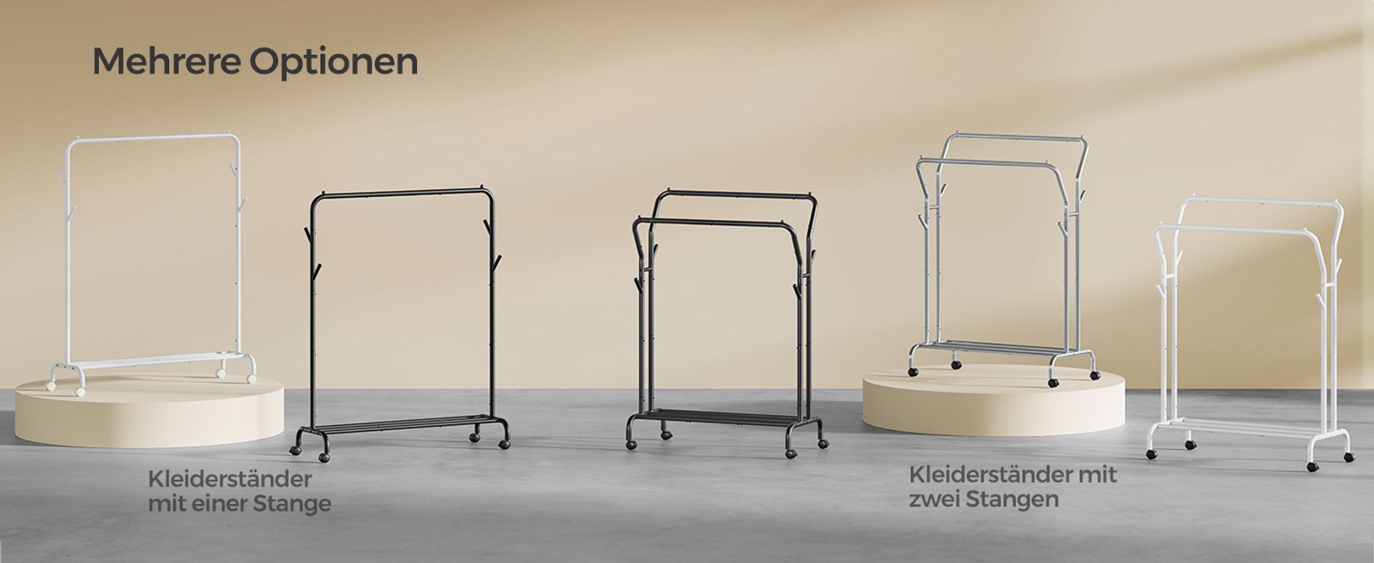 SONGMICS Kleiderständer auf Rollen, bis 50 kg belastbar, 103,5 cm breit, schwarz