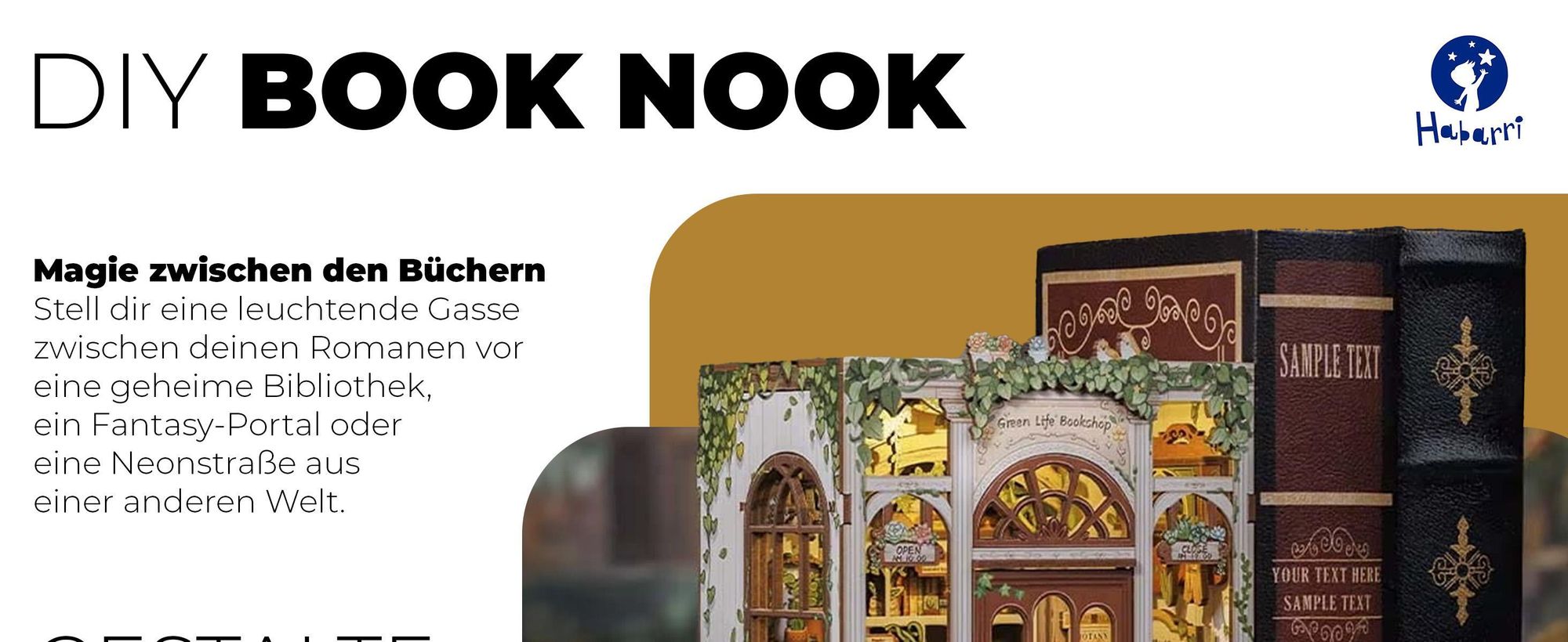 Habarri, DIY, DIY book nook, 3d puzzle, puzzle 3d, Buch Ecke Kit, Miniatur Haus Kit