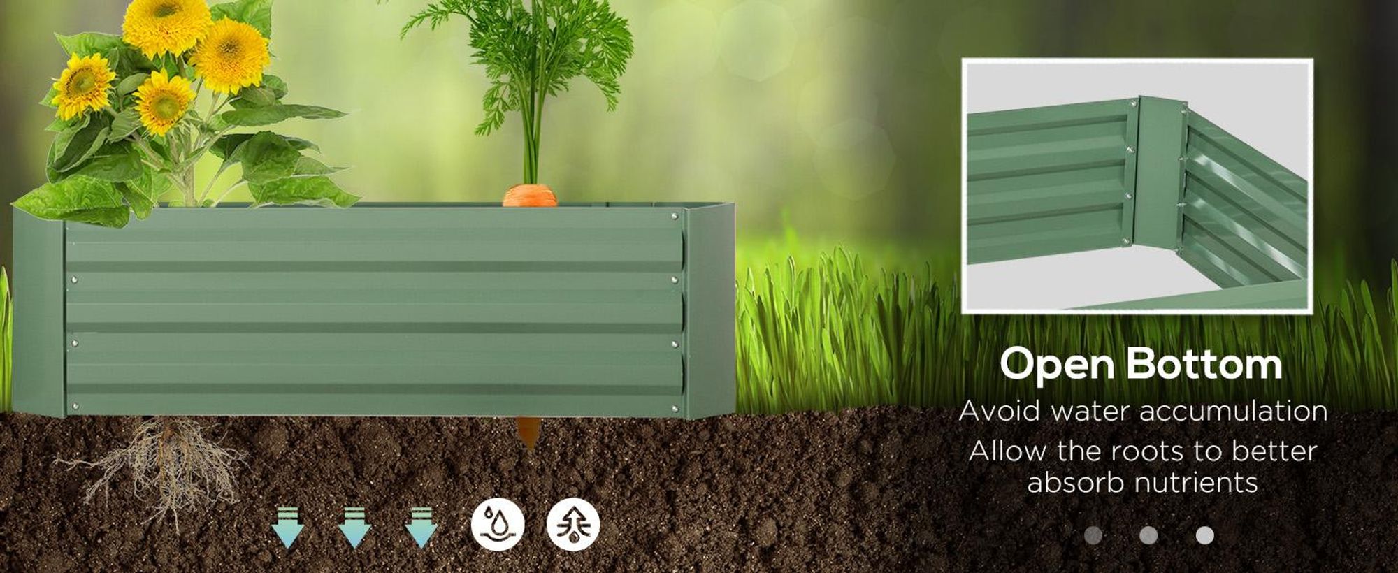 Outsunny Raised Bed Set, 2-PLG. Leżak ogrodowy, donica, skrzynia na rośliny, donica, donica do ogrodu, na taras, stal ocynkowana, zielona, 100 x 100 x 30 cm