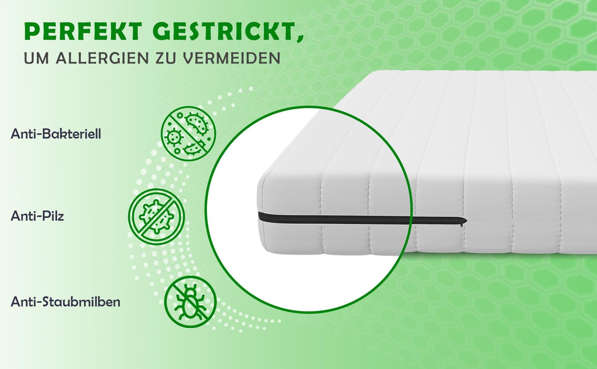 Allergikerfreundliche 7-Zonen Kaltschaummatratze, antibakteriell, gegen Pilze und Hausstaubmilben, perfekt gestrickter Bezug für gesunden Schlaf, hypoallergene Qualitätsmatratze