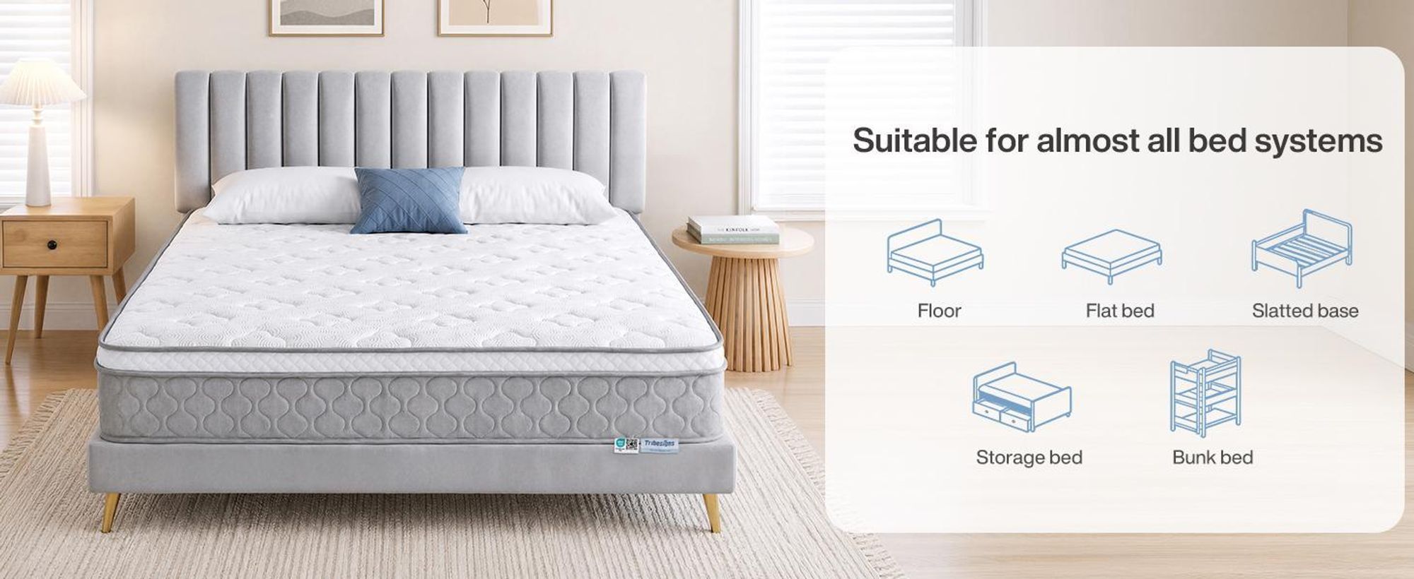 Tribesigns, materasso a molle insacchettate, 90x200 cm – 9 zone, imbottitura in memory foam con gel, rivestimento in Lyocell,  Öko-Tex, livello di comfort H3, 25 cm, traspirante,  per l'assenza di sostanze nocive, colore grigio