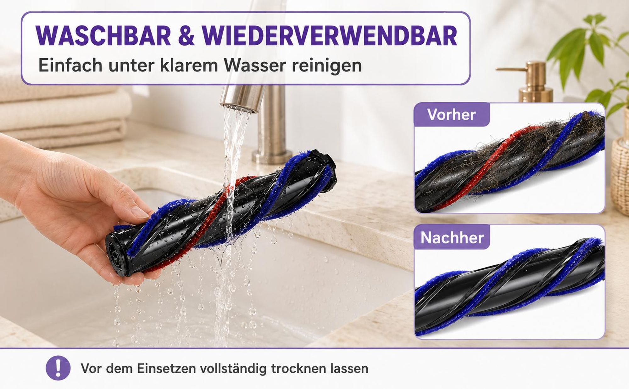 Verwicklungsfreier Ersatz-Staubsaugerkopf mit Schnellverschluss für Dyson V7V8V10V11V15 Motorisierte Bürstenwalze für Teppiche, Läufer und Hartböden