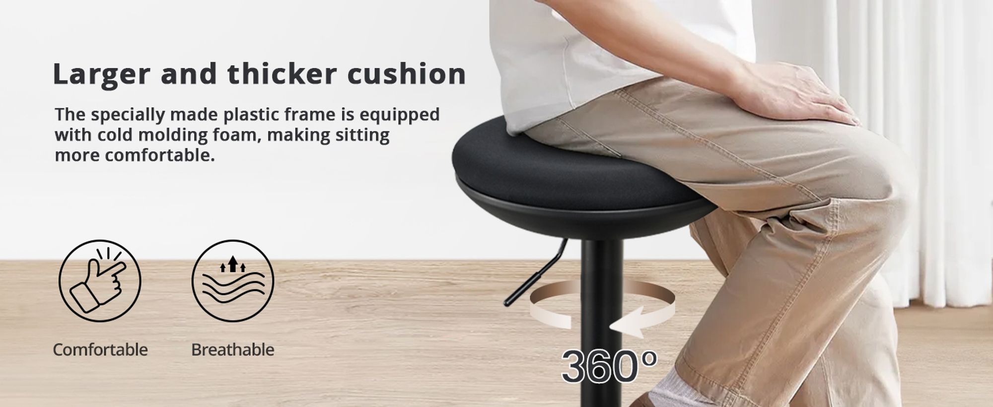 IWMH Ergonomischer Stehhocker, Höhenverstellbar Arbeitshocker mit Breitem Sitz, Drehbar Bürohocker ohne Rückenlehne - Schwarz