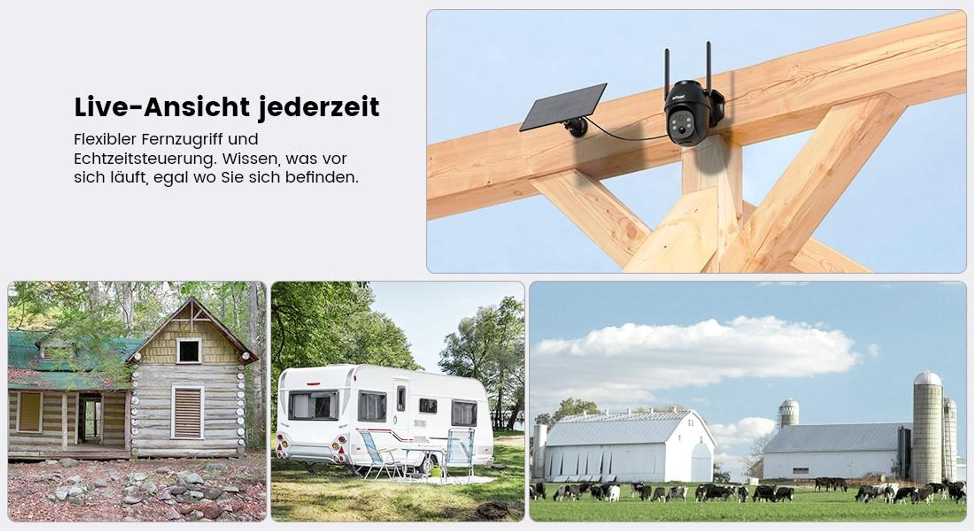 ieGeek 4G LTE Überwachungskamera Außen Akku 9600mAh mit Solarpanel und PTZ, IP Kamera Outdoor mit Farbnachtsicht, PIR-Sensor, 2-Wege-Audio, IP65, 64GB