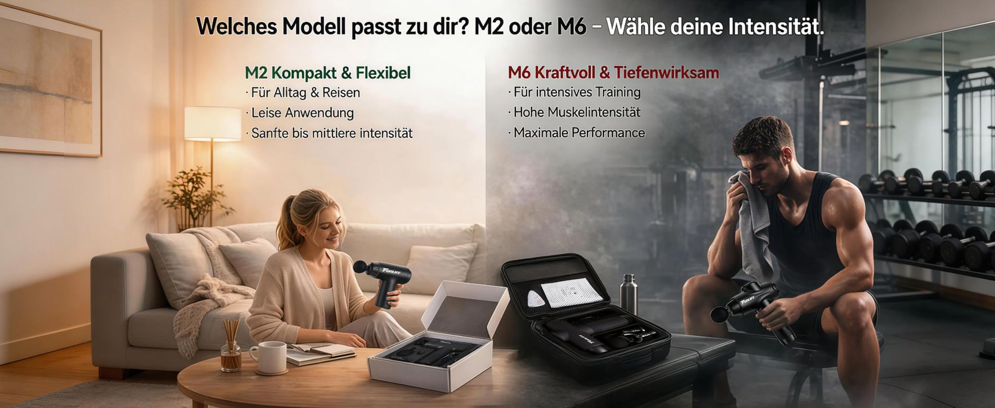 FunLife M2 Mini Massagepistole & Faszienpistole, 12 mm Tiefenhub, 6 Stufen, 4 Massageköpfe, USB-C, leise <45 dB, nur 0,5 kg，Mint Green