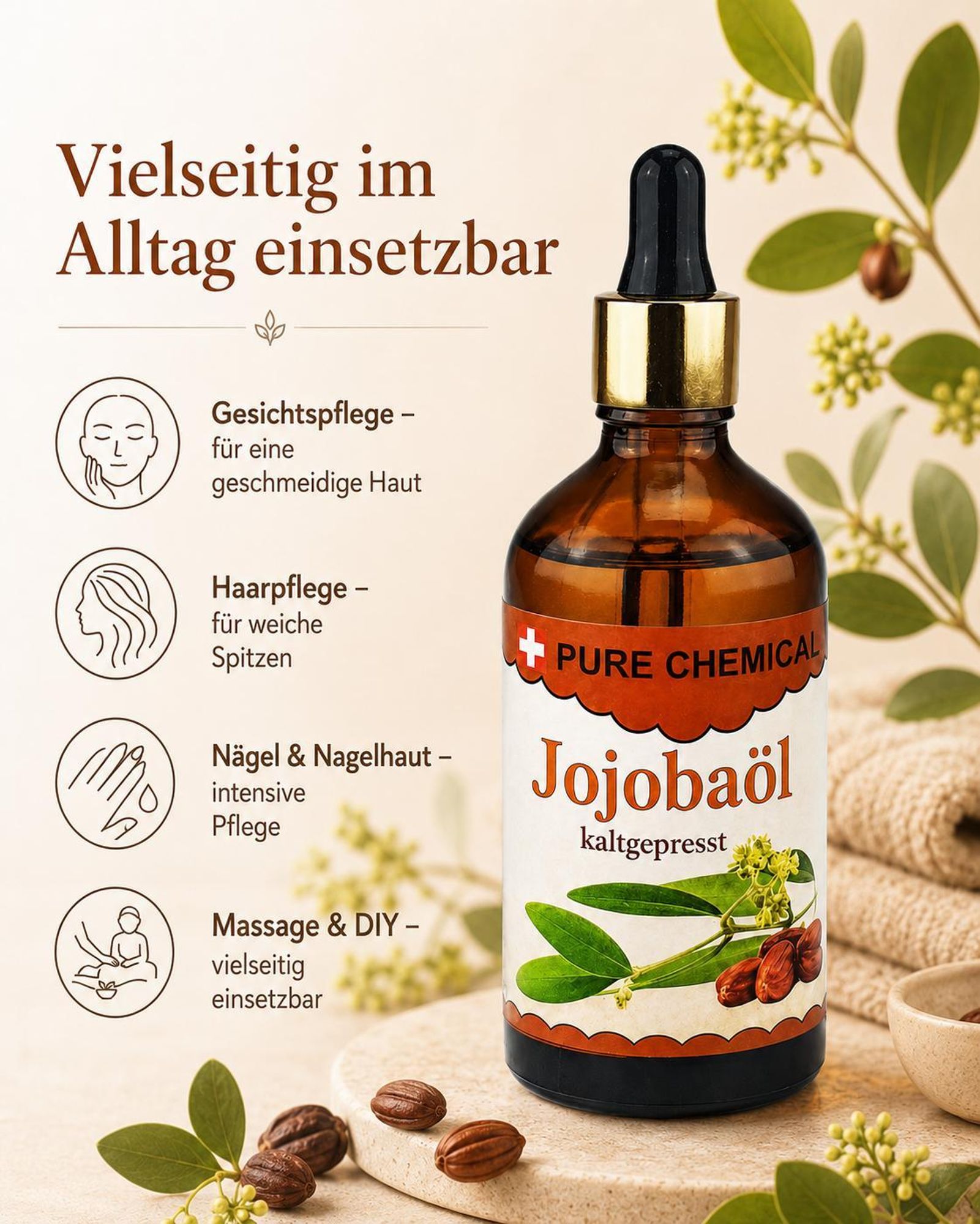 PURE CHEMICAL | Jojobaöl | kaltgepresst | unraffiniert | 100 ml