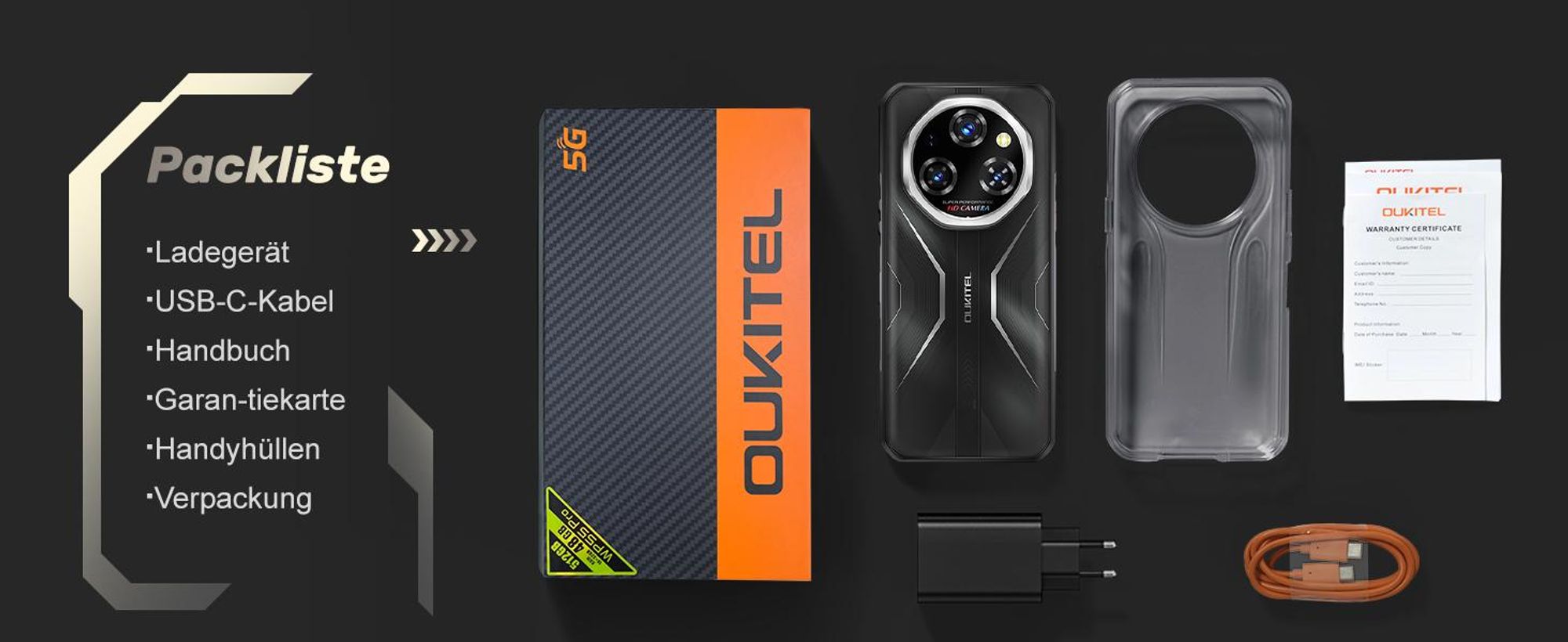 OUKITEL WP55 Pro 5G Android 15 Outdoor Handy 48GB+512GB/2TB 108MP+32MP 11000mAh/33W 6,6" FHD+ 120Hz Outdoor Smartphone IP68/NFC/OTG/GPS, Schwarz
