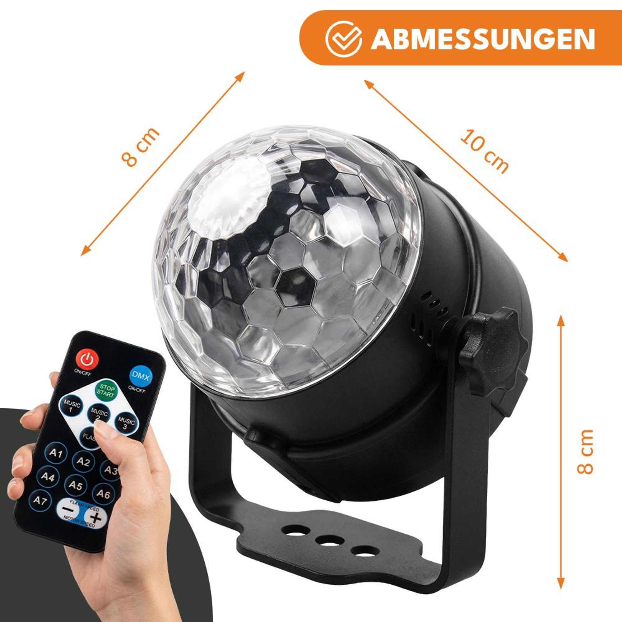 KRUMAD Discokugel Kinder, LED RGB Partylicht mit 7 Farben, Rotierende Lichteffekte für Kinderzimmer, Geburtstag, USB Steckdose, Kompakt & Dynamisch