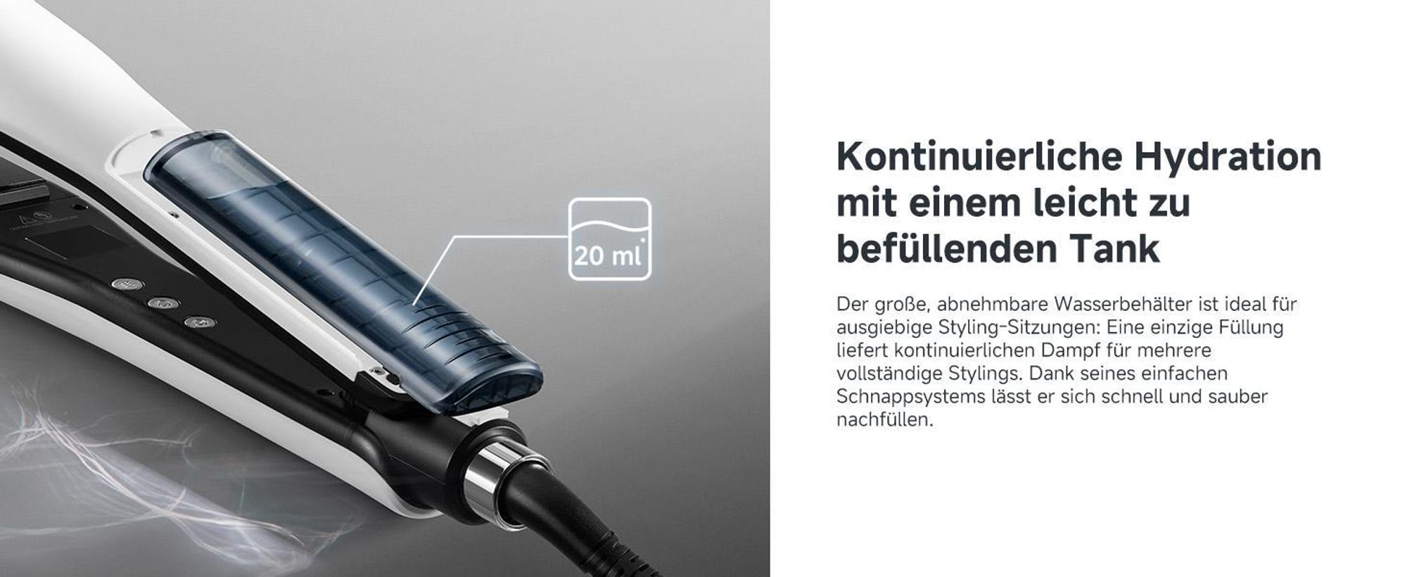 Dreame AuraSteam Frisur Haarglätter,glatte&lockige,Heizplatte,flexible 3D-Platte,zweireihige Dampffunktion,abnehmbarer Wassertank,5 Temperaturstufen