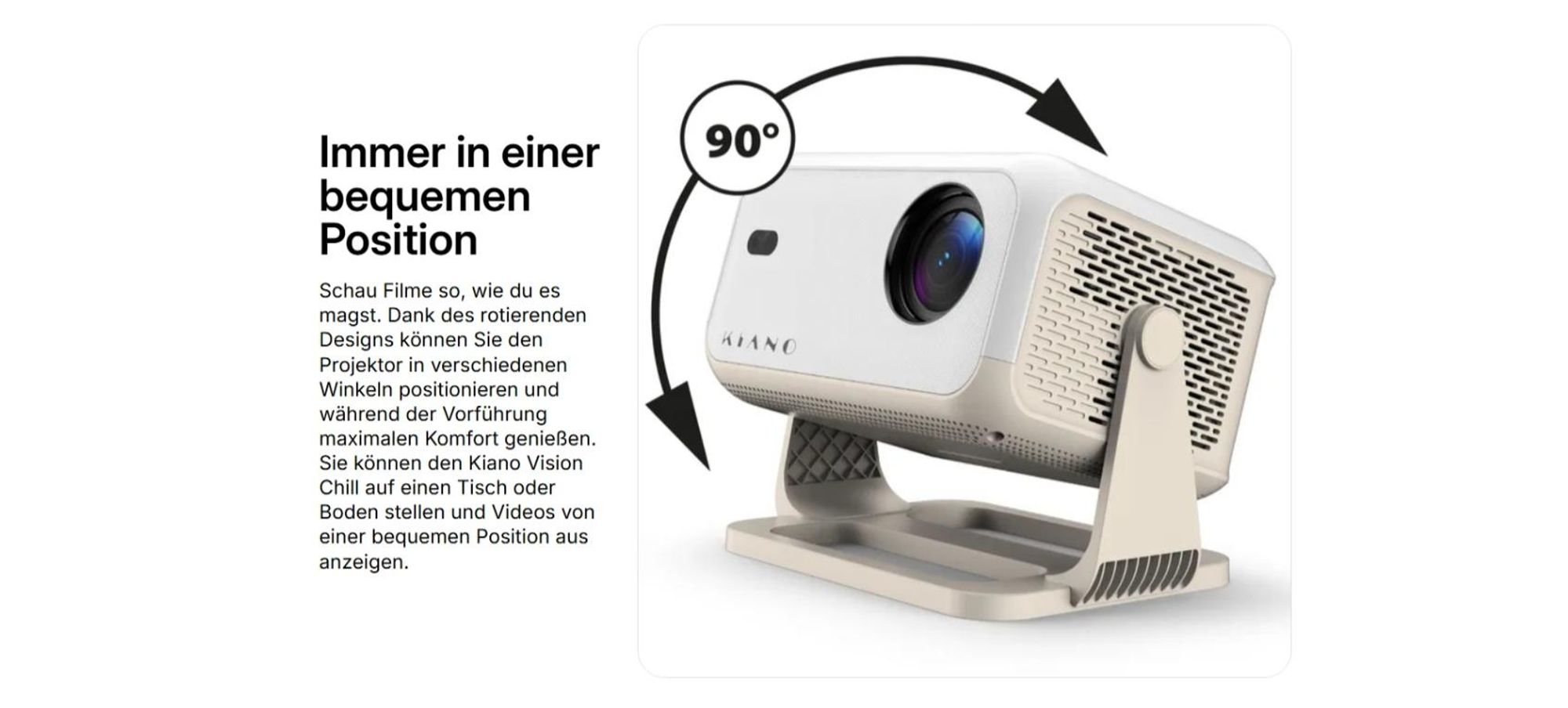 Kiano Chill Projektor Smart Tragbarer, Full HD, 1920x1080, Trapezkorrektur, Android, Airplay, Miracast, Eshare, Bluetooth, 250-350 ANSI Lumen, Wi-Fi