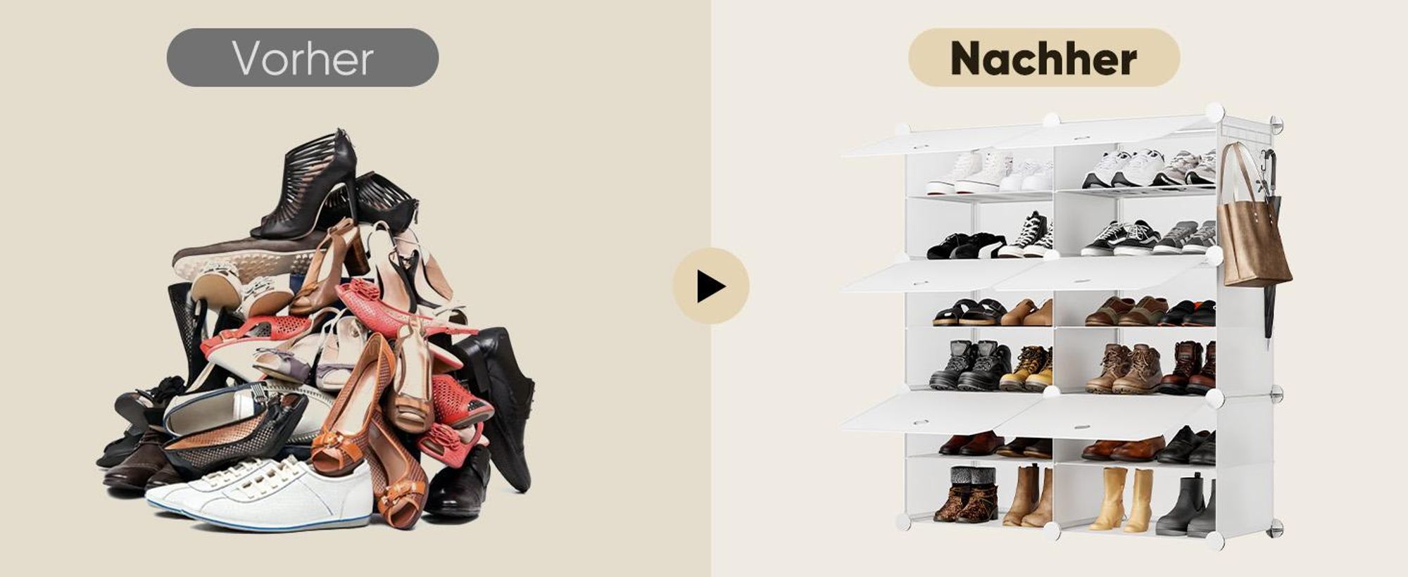 Sekey Schuhschrank Schuhregal für Flur mit 8 Fächern – für 32 Paar Schuhe, DIY Schuhablage, Kunststoff Schuhaufbewahrung, weiß