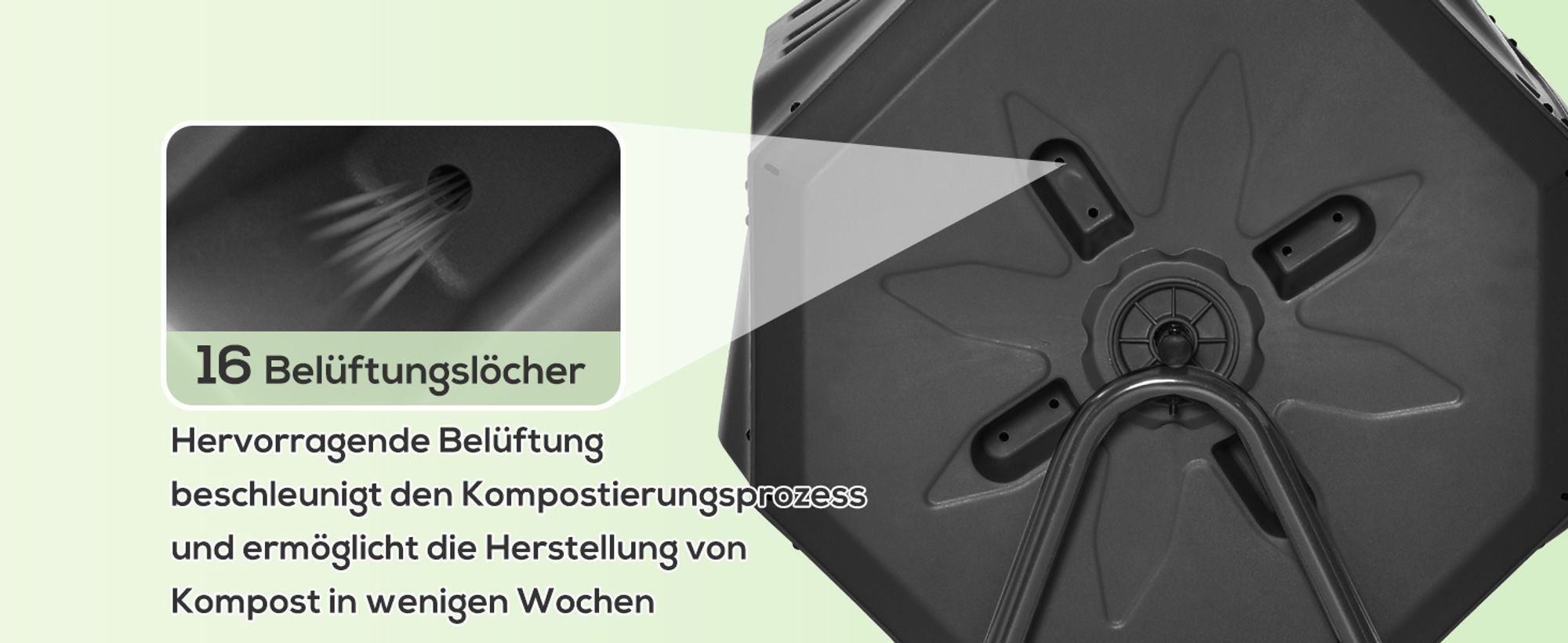 Outsunny Trommel-Komposter, 160L Gartenkomposter mit 2 Kammern, Drehbarer Schnellkomposter, für - und Garten-Abfälle, Schwarz