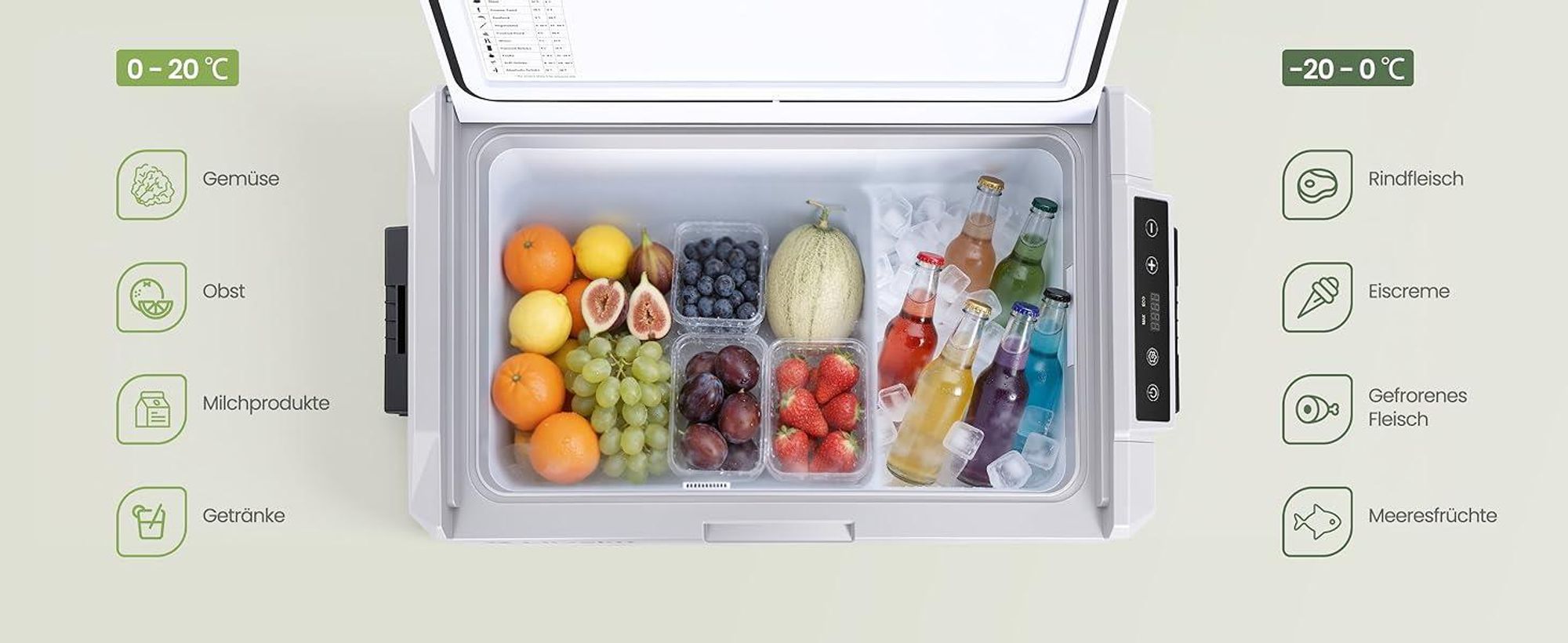 LLIVEKIT Kompressor Kühlbox 40L, -2020°C, Tragbarer Kühlschrank, 12/24V DC, 100-240V AC, Schwarz