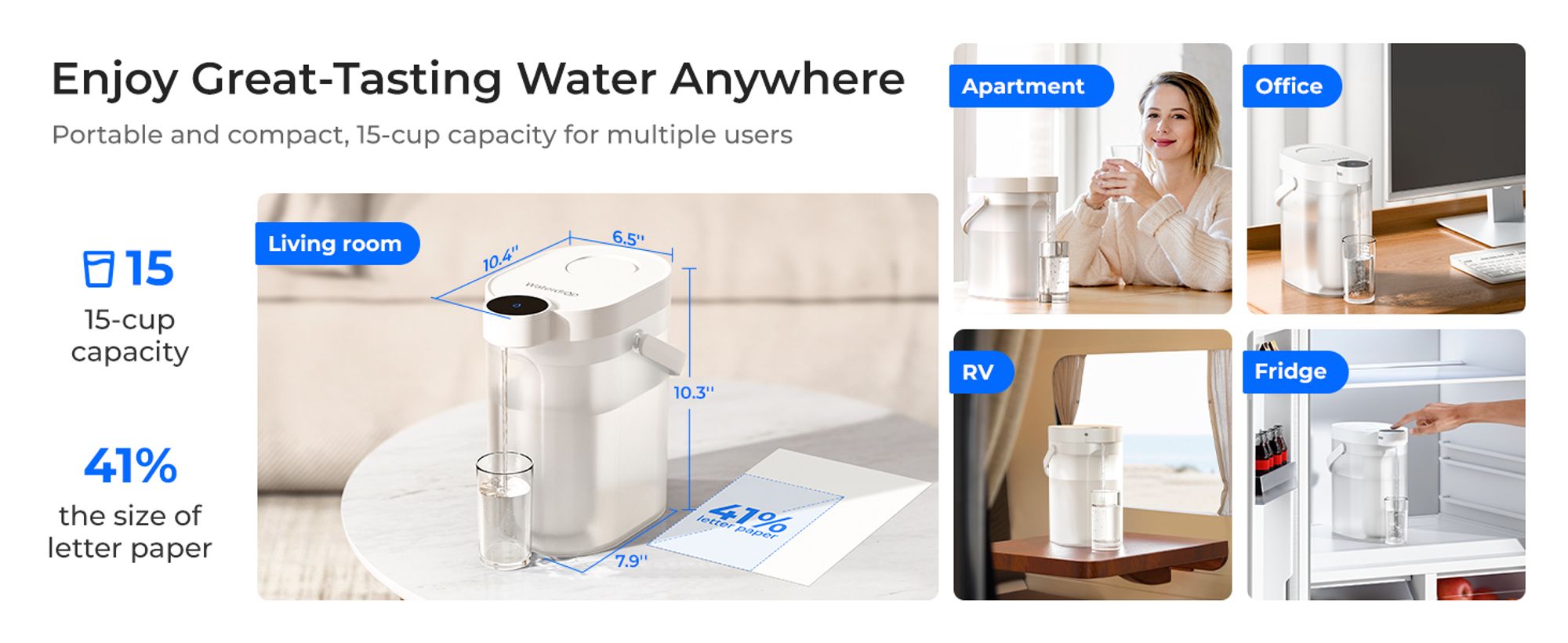 Waterdrop Alkaline Wasserfilterkann, Wiederaufladbar, 3,5 L 6-Stufig Elektrischer Instant-Wasserkrug, Mineralisiertes Alkalisches Wasser, WD-ED11L