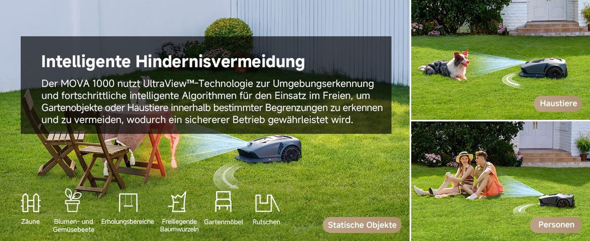 MOVA 1000 Mähroboter mit Geländereifen, 1000㎡ Kartierung, App-Steuerung