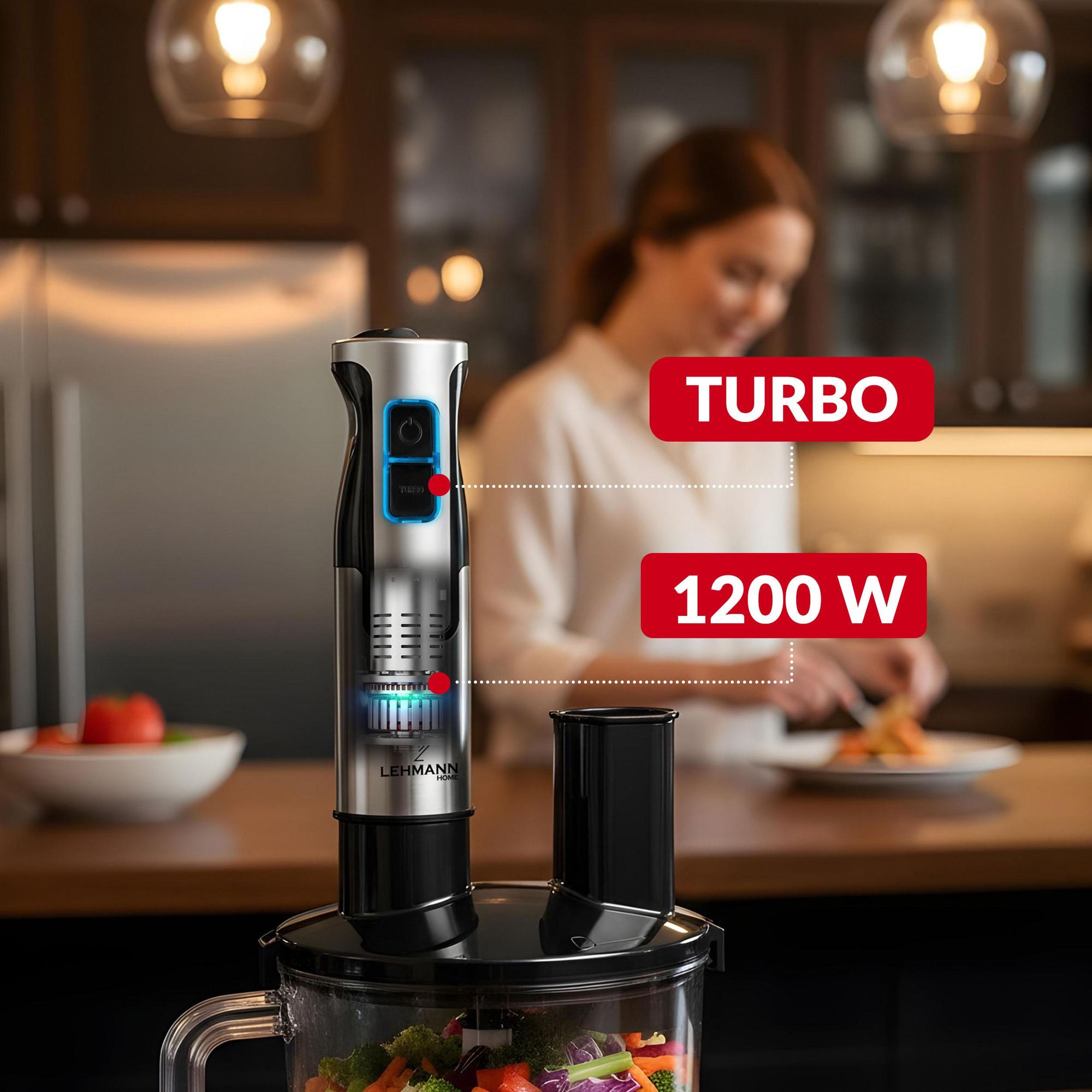 Blender ręczny TURBO 1200W LEHMANN CHOPSUI mikser, blender ze stali nierdzewnej trzepaczka,, trzepaczka zestaw 9w1, tarcze do ścierania ziemniaków