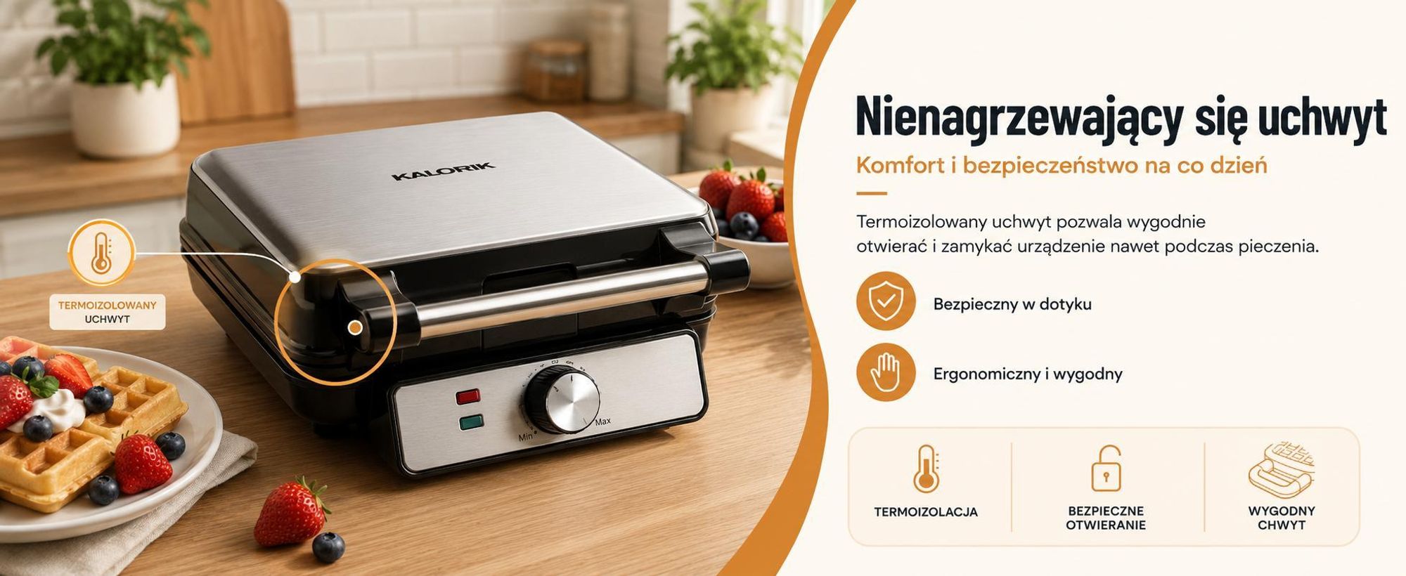 Gofrownica Kalorik 4 chrupiące gofry Regulowany termostat  1500 W