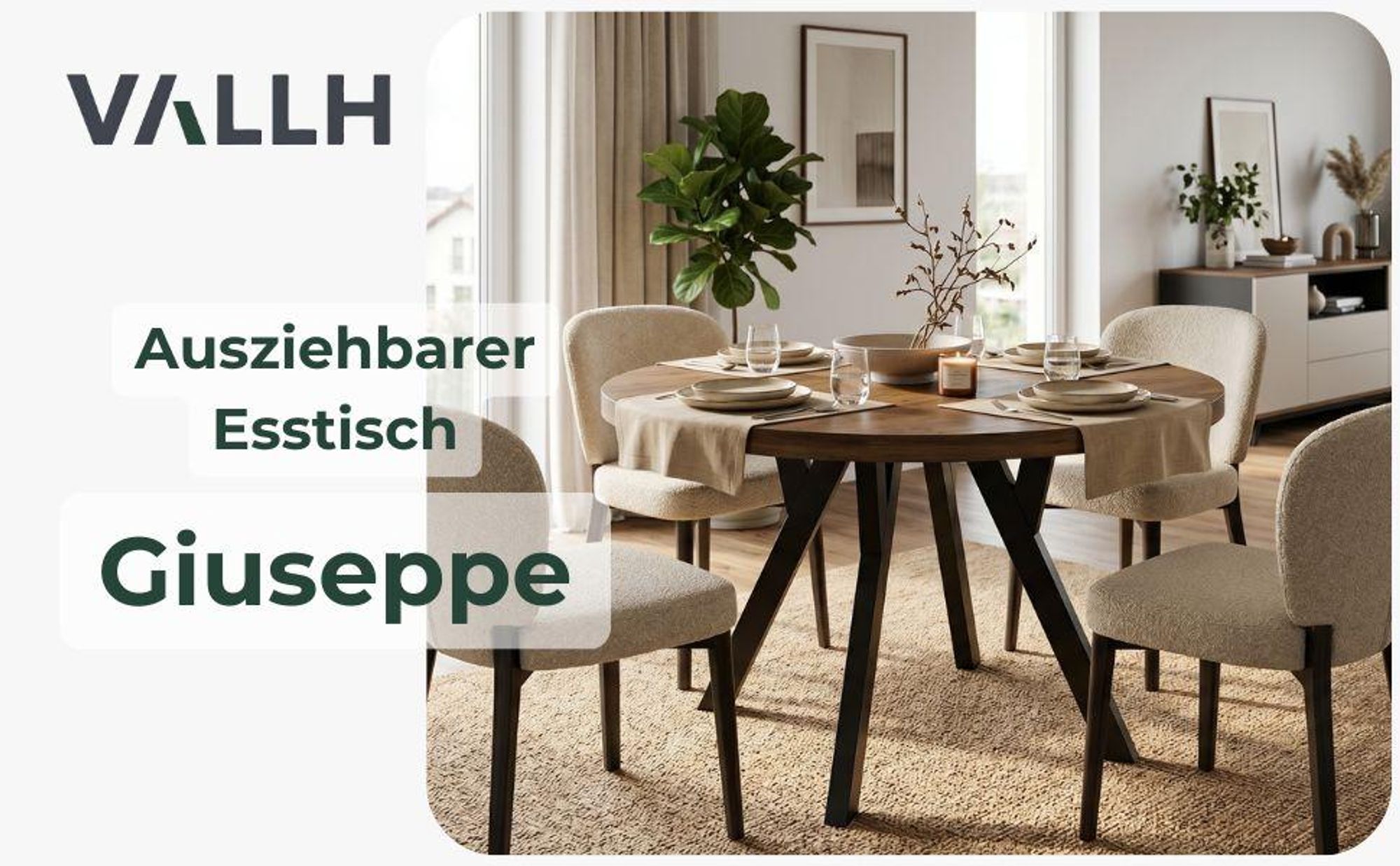 Giuseppe Runder Ausziehbarer Esstisch Durchmesser 90 / 135 / 180 cm,  Platz für 4-10 Personen Skandinavische LOFT Schwarze Holzbeine (Lefkas)