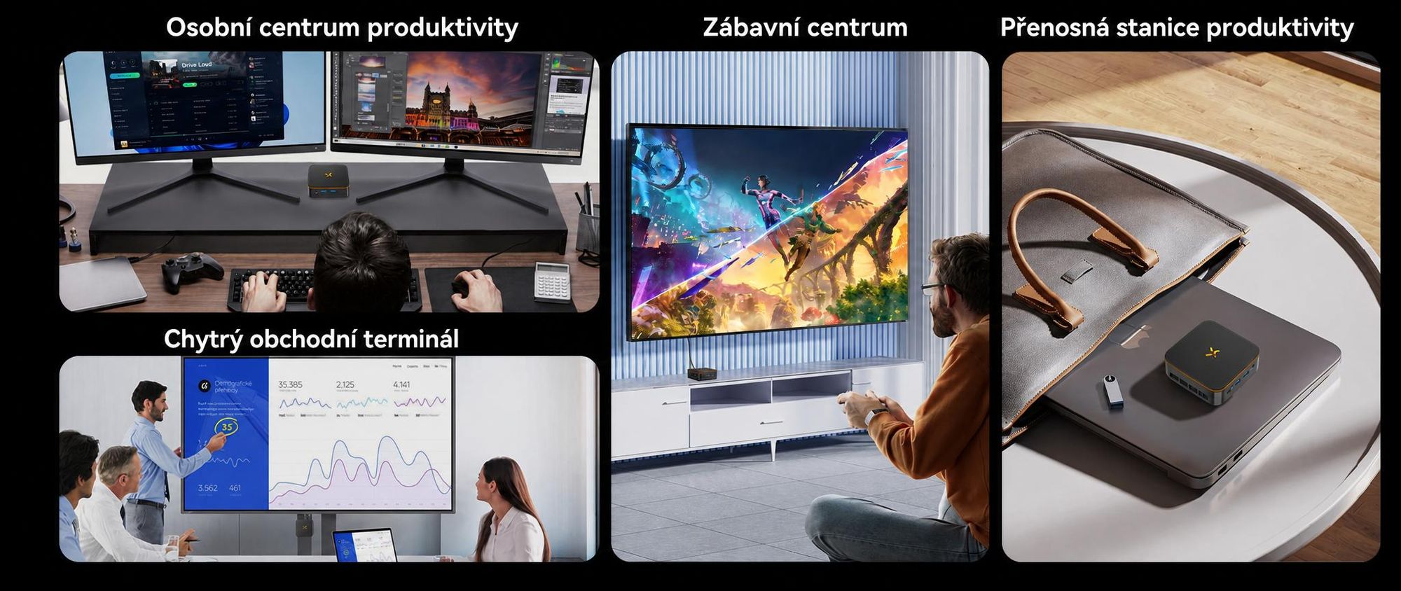 Mini PC Blackview-Huidun H50 s procesorem AMD Ryzen 3300U, grafickou kartou Vega 6, 16 GB RAM, 512 GB SSD, výstupem 4K a ultrakompaktním designem o objemu 0,35 l