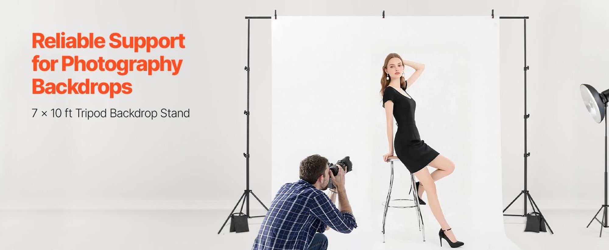 VEVOR Hintergrundständer, 10 x 10 ft verstellbarer Fotohintergrundständer-Kit, tragbarer Hintergrundständer mit 4 Querträgern, robuster Projektorleinwandständer, für Hochzeit, Foto-Video-Studio & Party, Doppelstativ-a, 213x300 cm