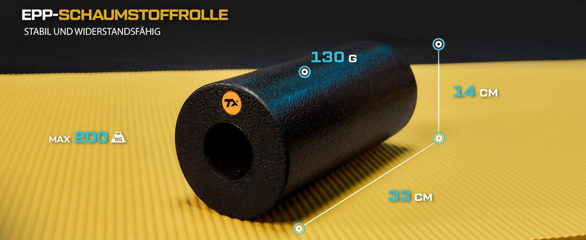 TREX SPORT Faszienrolle TX-033EPR | Massagerolle aus EPP-Schaumstoff, 33cm, leicht & stabil | Fitnessrolle für Rücken, Yoga, Ganzkörper-Selbstmassage
