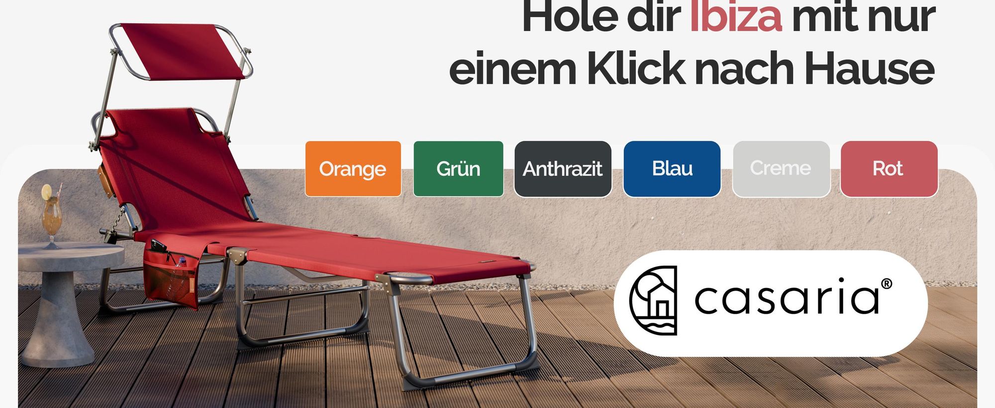 CASARIA Sonnenliege Klappbar mit Sonnendach Rot