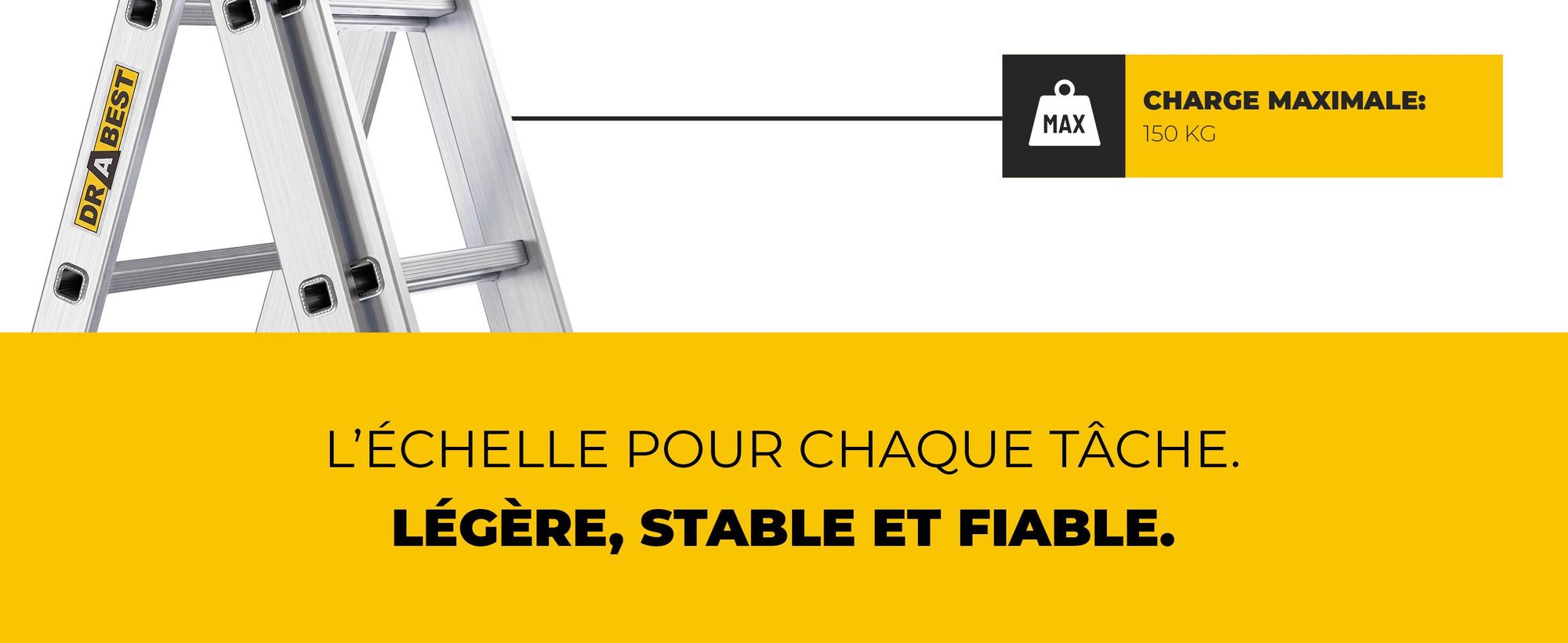 DRABEST | Aluminium 3x7 échelle multifonctionnelle - échelle pliante en 3 parties & échelle à rallonges - 21nombre de barreaux - jusqu'à -150 kg - e EN131 &