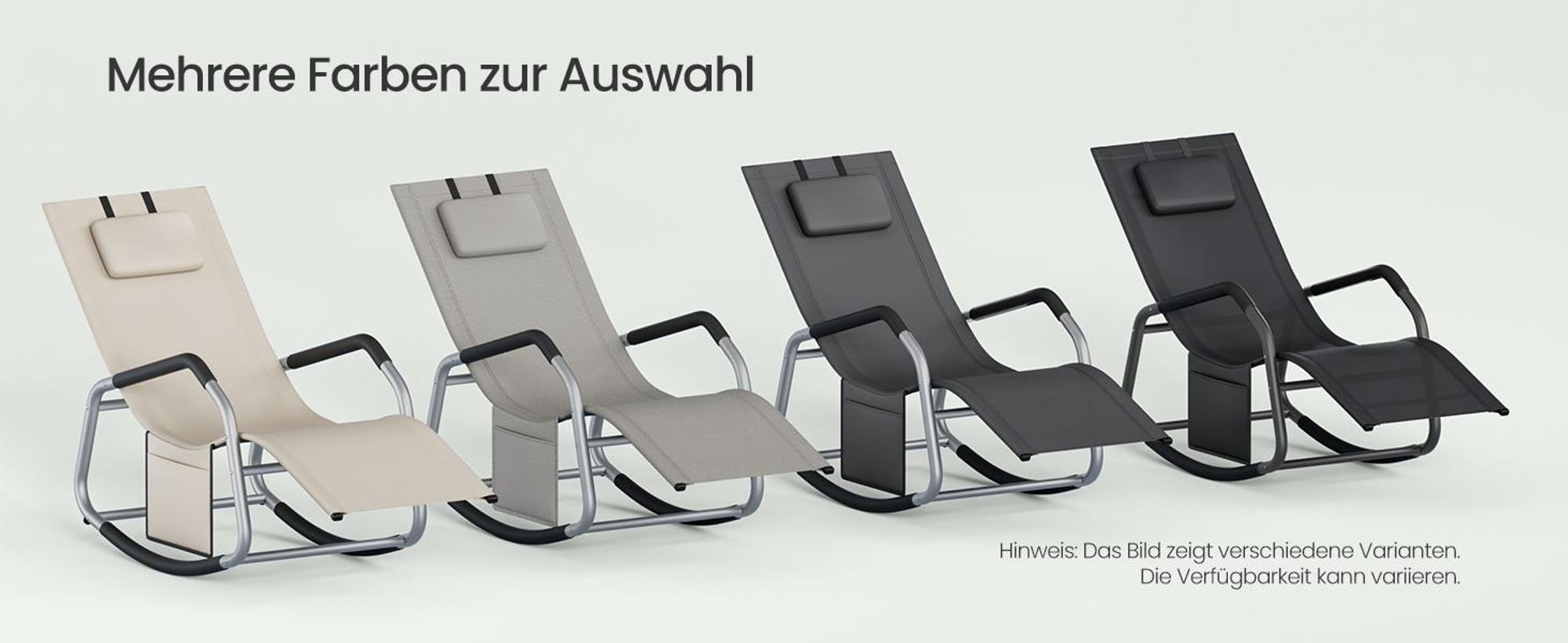 SONGMICS Relaxliege mit verstellbarer Kopfstütze, Schaukelstuhl, Stahlrahmen, Seitentasche, für Garten, atmungsaktiv, beige