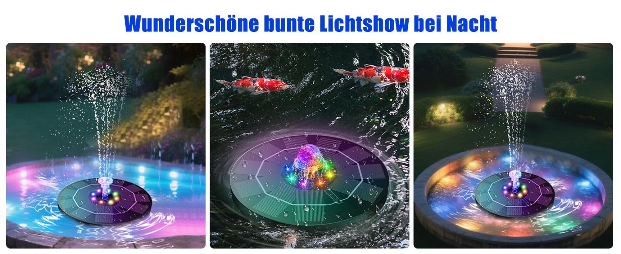 LED Solar Springbrunnen, 5.5W Solar Teichpumpe mit Solar Panel, Solar Teichpumpe Wasserpumpe Solar Schwimmender Fontäne Pumpe für Garten, Vogel-Bad