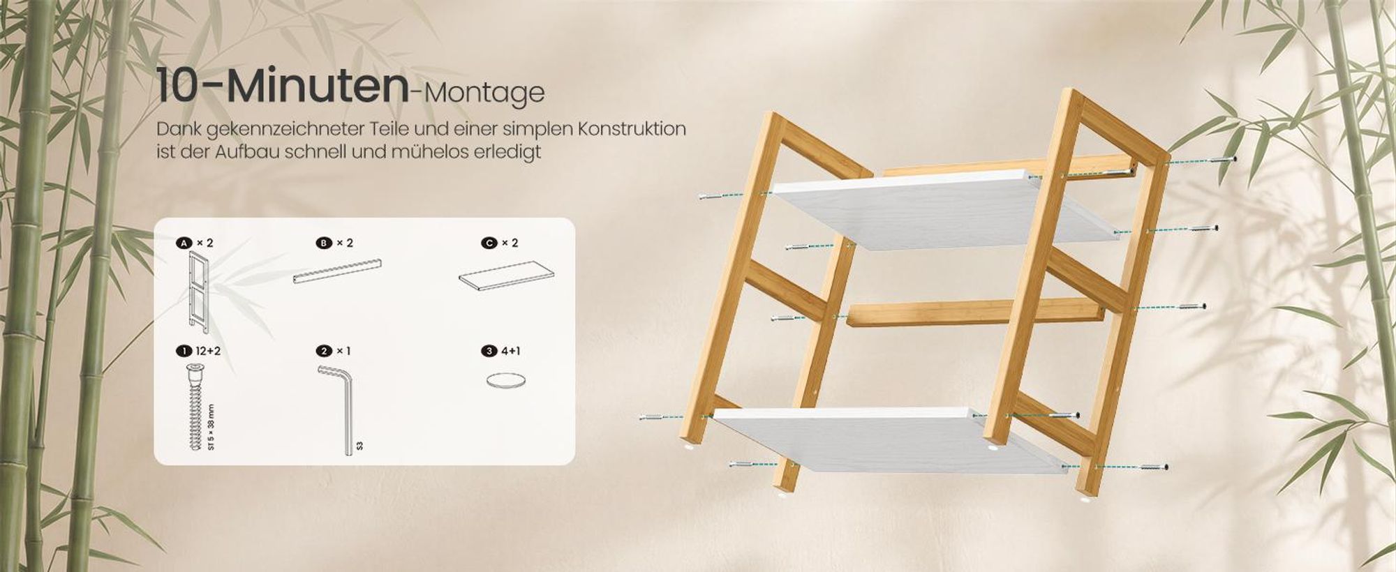 SONGMICS Gewürzregal mit 2 Ebenen, Küchenregal, für Arbeitsplatte, Küche, beige-weiß