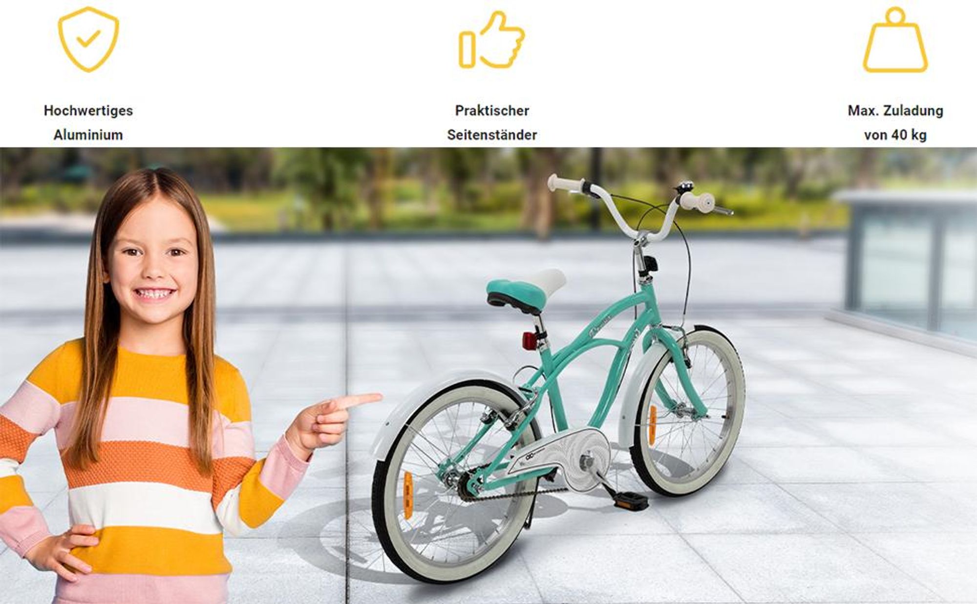 Actionbikes Kinderfahrrad Cruiser 20 Zoll | Kinder Mädchen Jungen Jugend Fahrrad - V-Brake Bremsen - Kettenschutz - Seitenständer - 6-9 Jahre (Rosa)