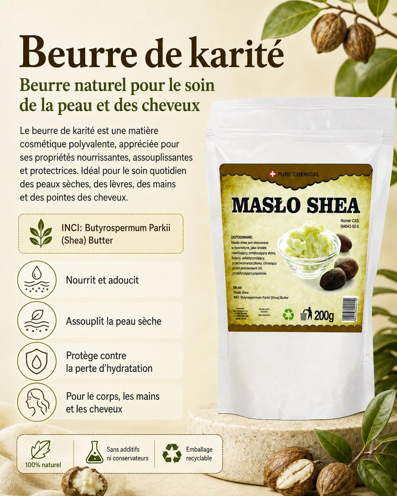 Beurre de karité naturel : soin pour la peau et les cheveux