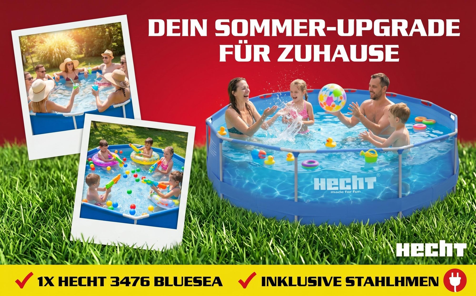 HECHT 3476 Metall Frame Pool Gartenpool | ⌀ 300 cm | 76 cm Höhe | 4383 Liter | 0,3 mm Folie