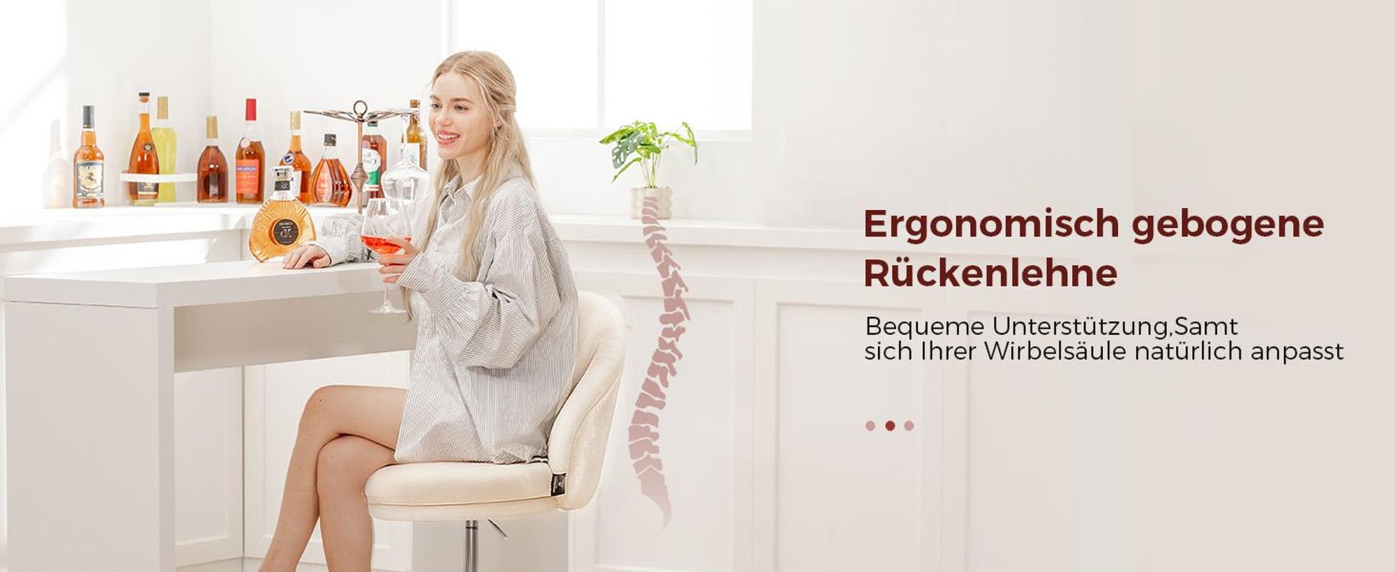COMHOMA Homeoffice Stuhl, Schminkstuhl, Schreibtischstuhl ohne Armlehnen, Drehstuhl mit Rückenstütze, Bequemer Bürostuhl auf Rollen, Höhenverstellbare