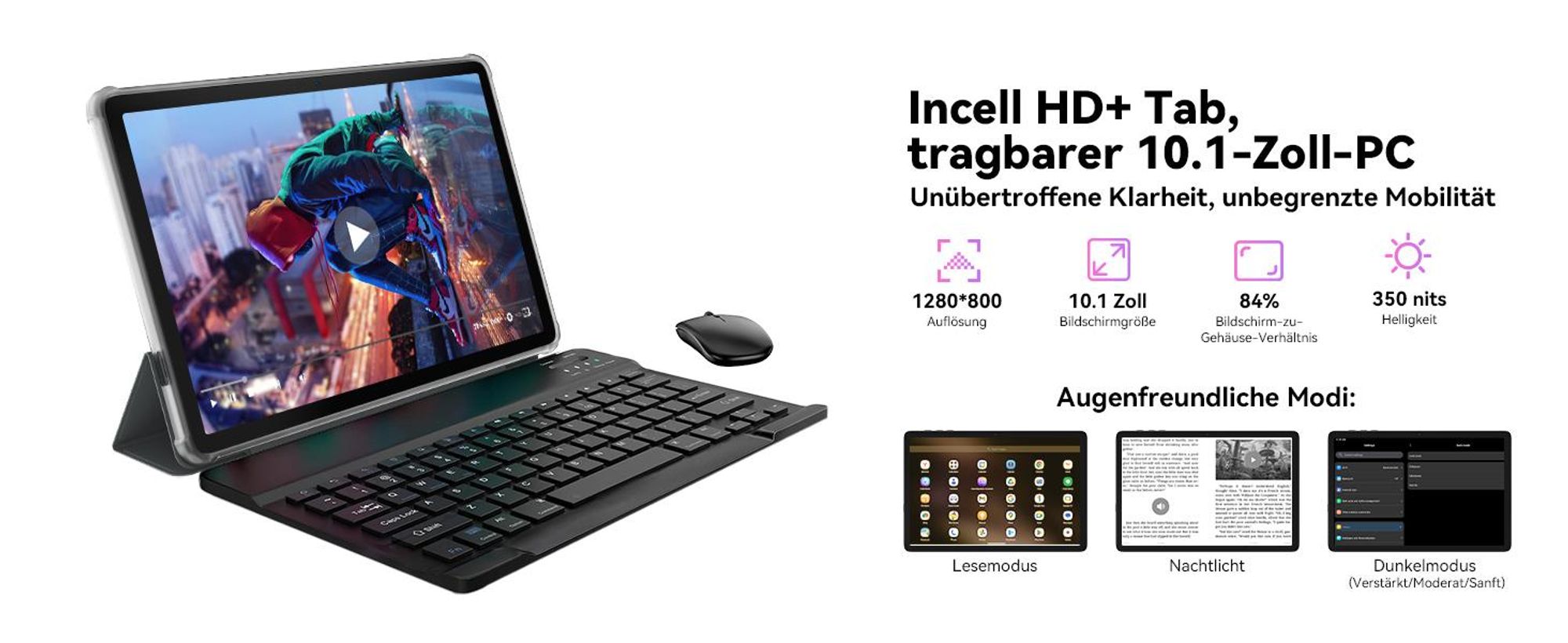 TABWEE Android 16 Tablet 10.1 Zoll, 24GB(8+16 Berweiterbar) RAM+256GB ROM(2TB TF) mit Zubehör Tablet-PC, Widevine L1, 5G WiFi, Gemini Al Magic