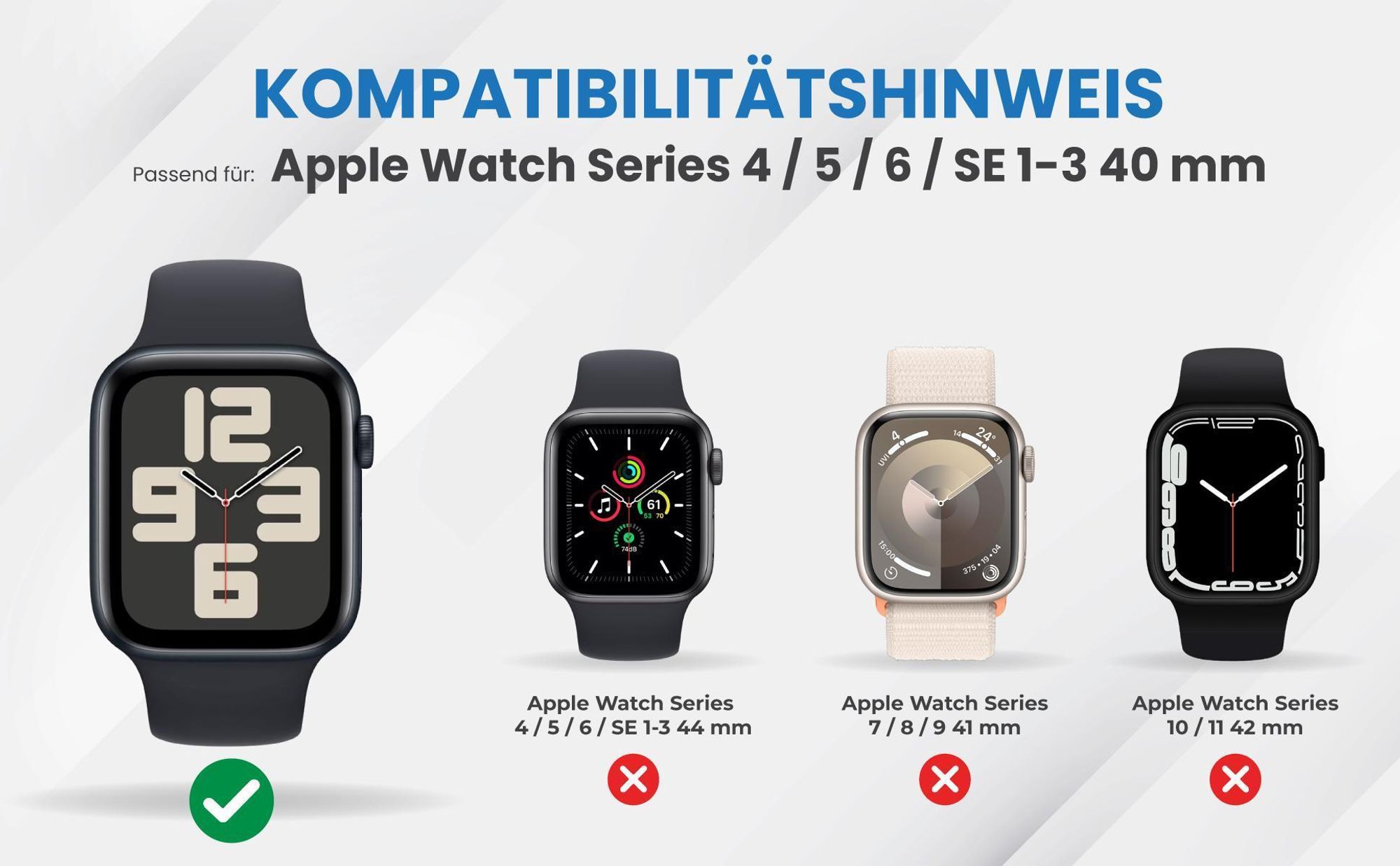 Kompatibilitätshinweise Hülle für Apple Watch Series 4 /5 / 6 / SE 1-3 40 mm