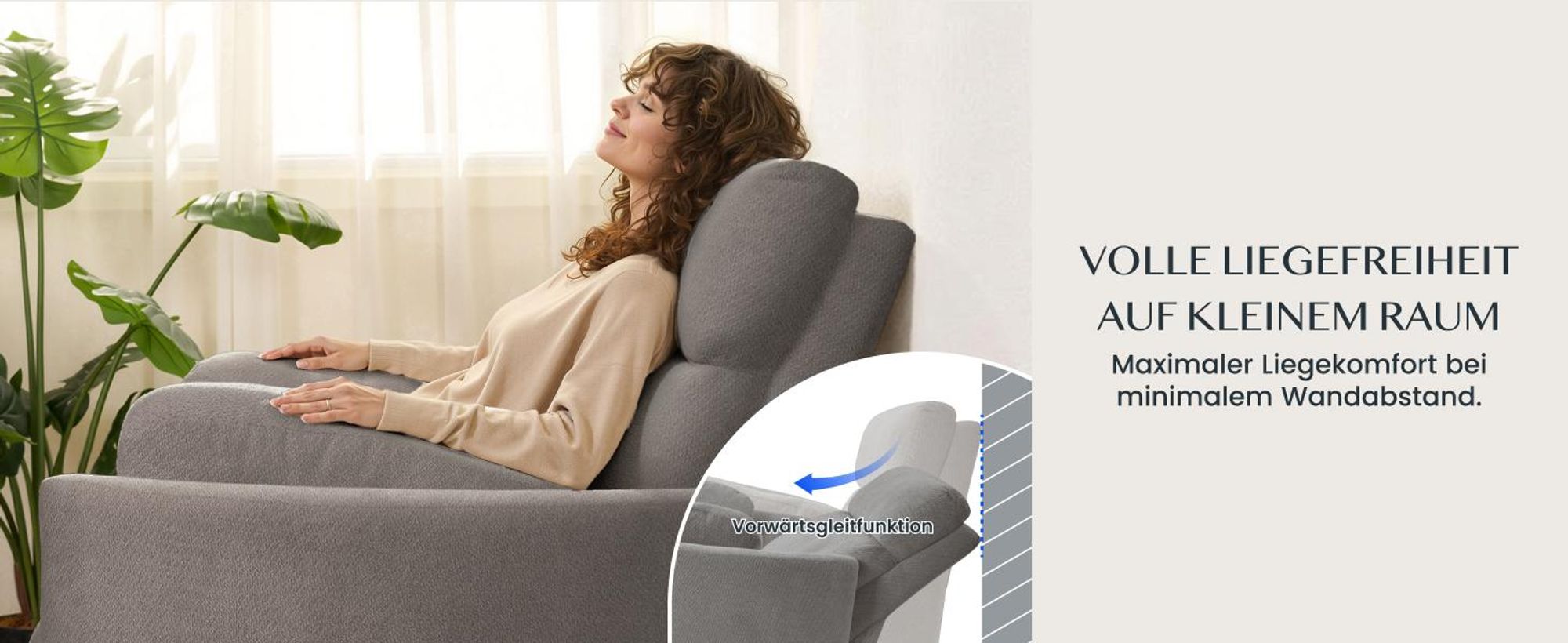 FLEXISPOT Mochi Pro Zero-Wall XXL Elektrischer Relaxsessel, 1,5-Sitzer mit 138 cm Sitzbreite, Fernsehsessel für Große&Schwere, Klemmschutz&USB-C, Grau
