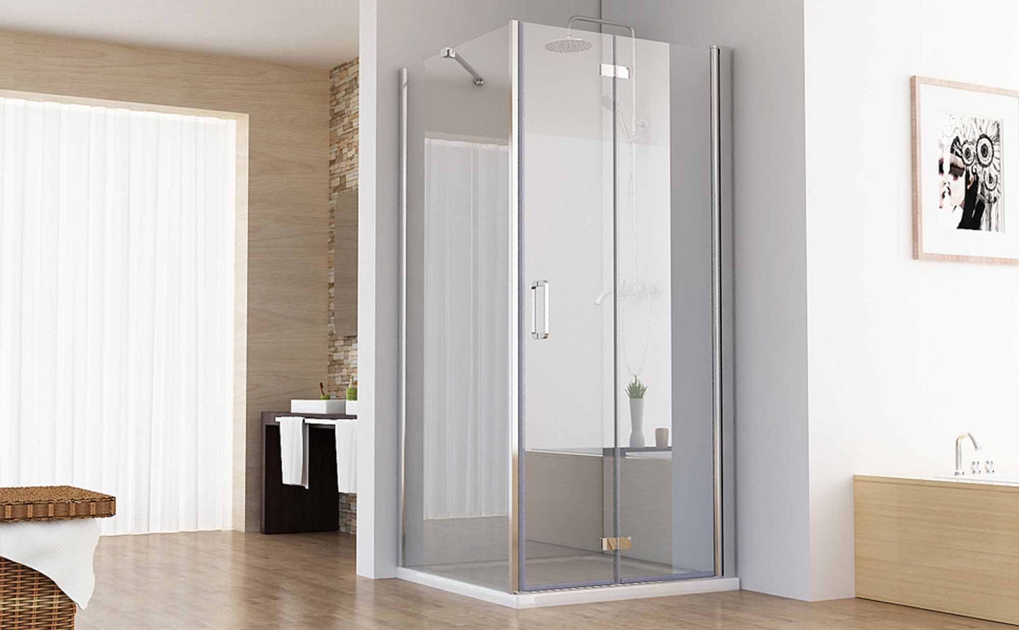 Duschkabine Falttür Eckeinstieg Dusche 180° Schwingtür Duschwand mit Seitenwand NANO ESG 197cm Höhe