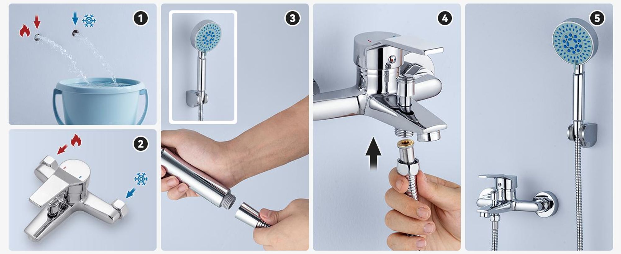 Badewannenarmatur, Badewanne Duschset, Duschsystem Duschset, Badewannen Amaturen Set, 5 Funktionen, mit Duschbrause und 1.5m Schlauch